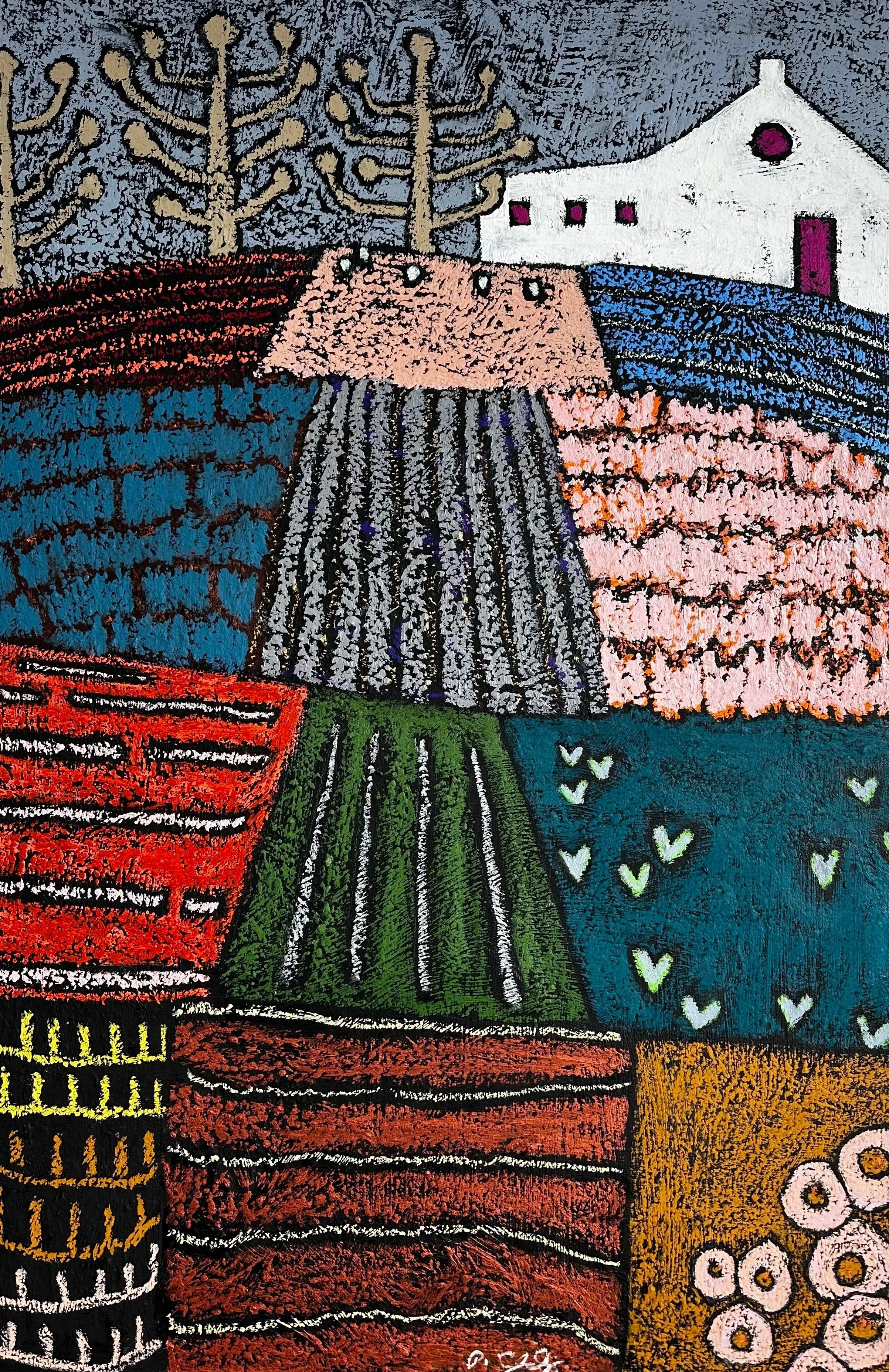 Knobby Trees in Patchwork Fields, Denmark, 100 cm x 60 cm
