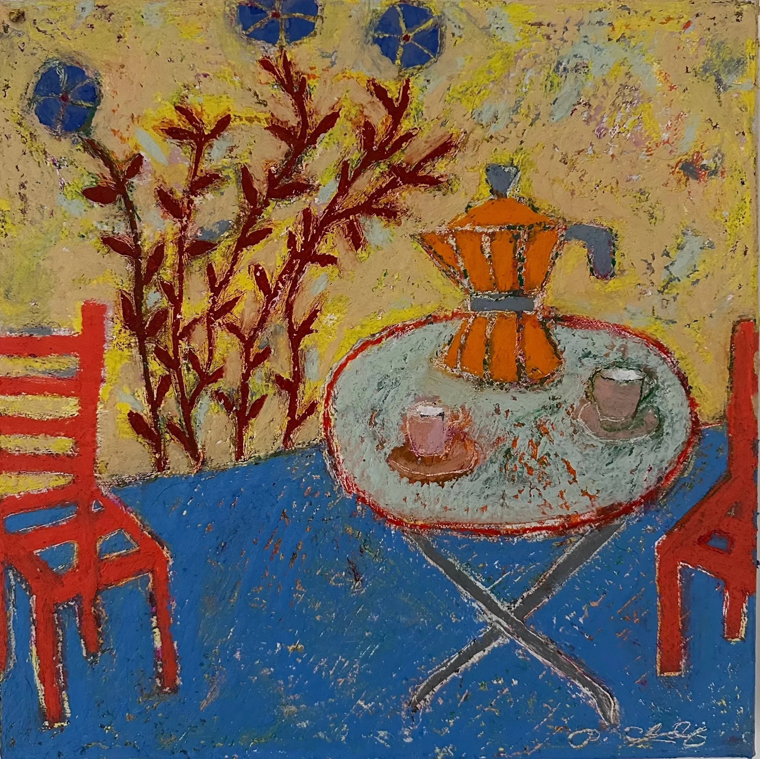 Coffee Among the Morning Glories (for Peter) 30 cm x 30 cm 