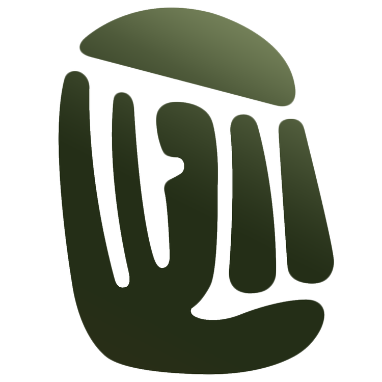 Abstract graphic of a hand holding a jar with a lid, in shades of dark green and black.