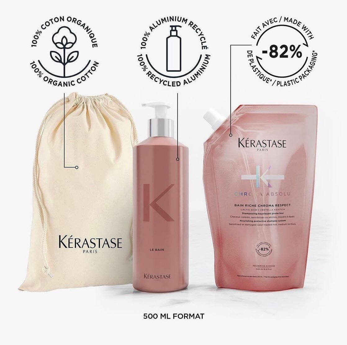Just in time for Earth Day! 🌎 Less waste, more care. Introducing NEW Refillable Luxury Shampoo Bottles and Pouches from @kerastase_official, coming soon to the salon. Made with 100% recycled aluminum, we cannot wait for you to add this beautiful lux