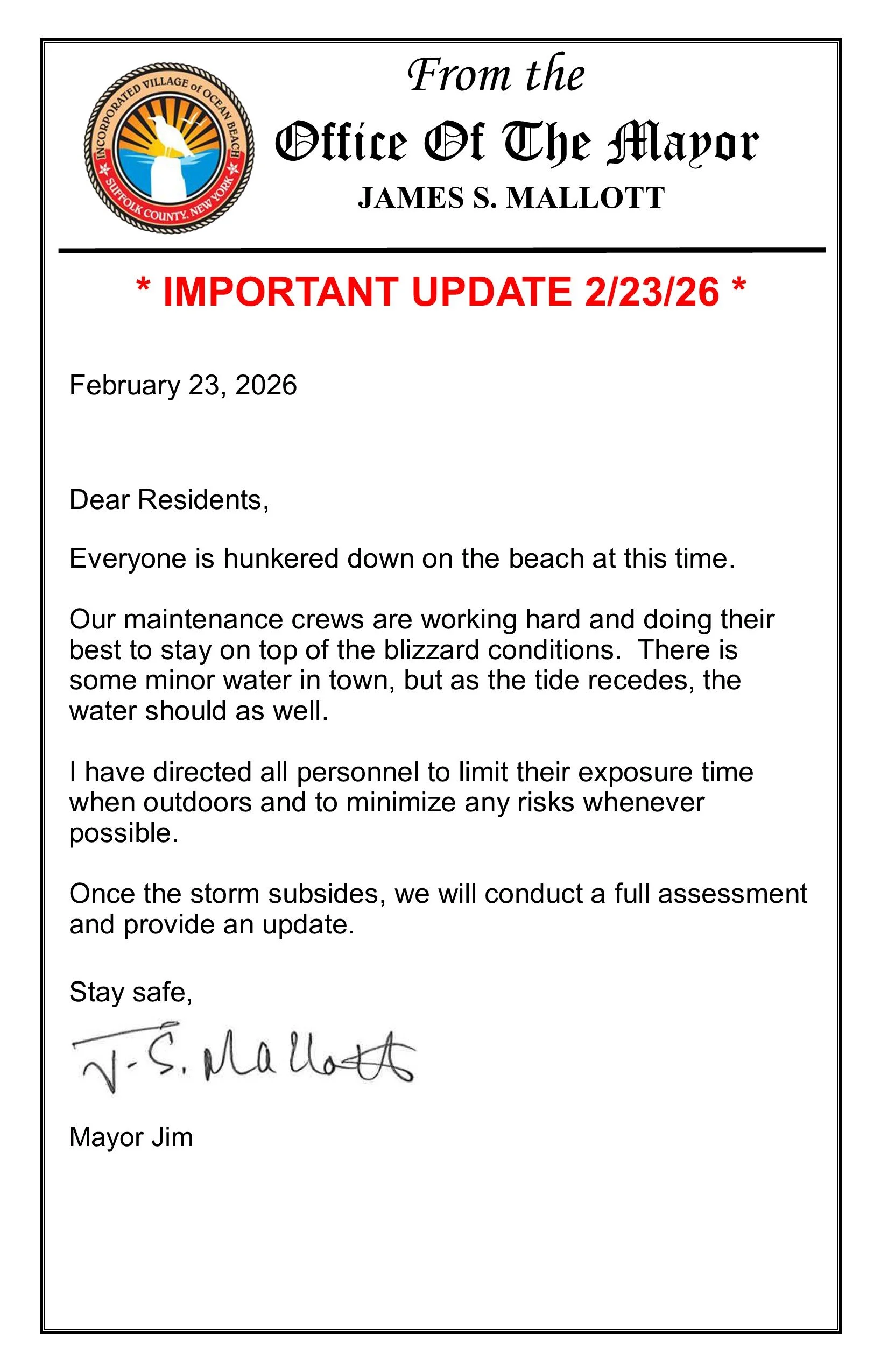 NOTICE - MAYOR MESSAGE  2-23-2026.jpg