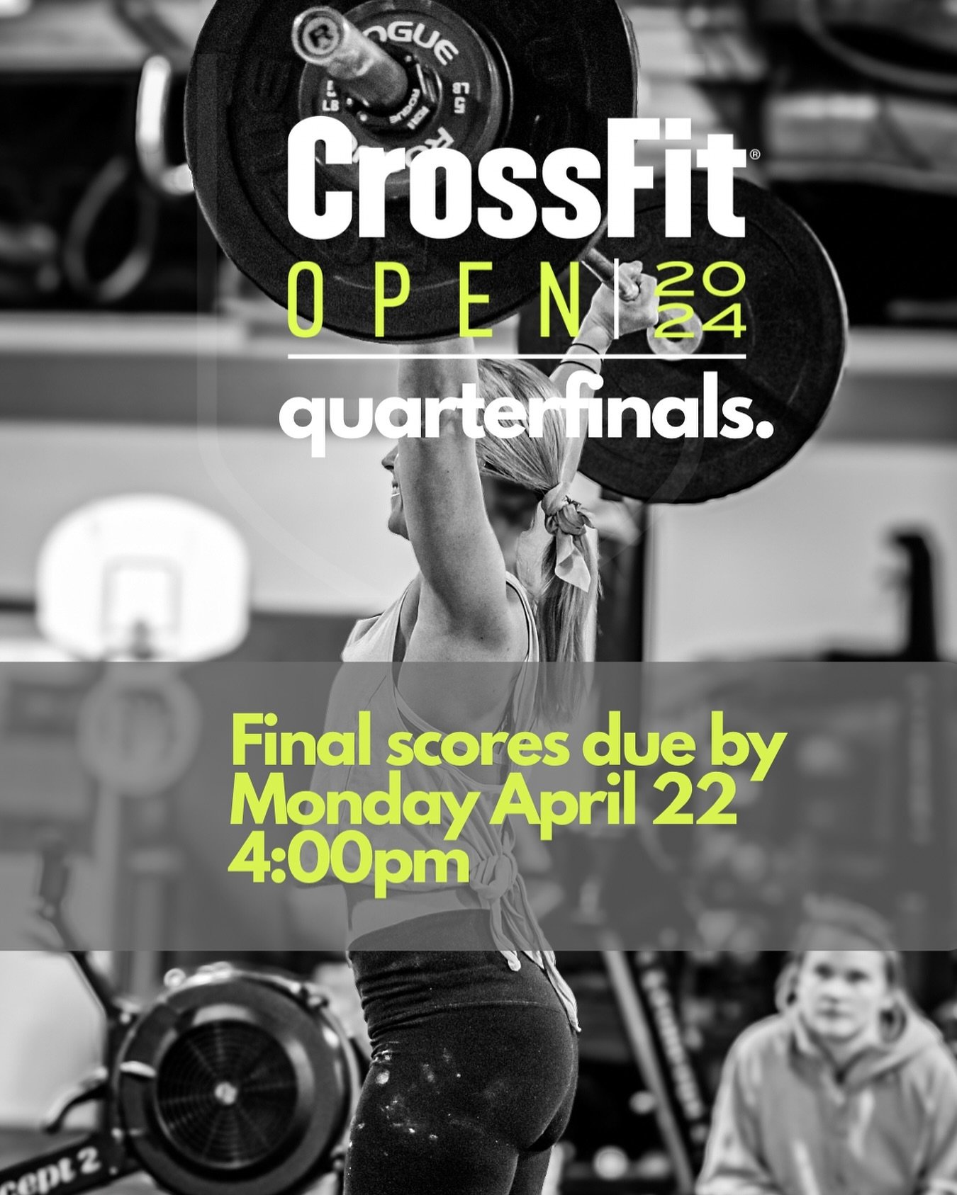 Reminder to quarterfinal athletes! Get those workouts (and scores) in by tomorrow @ 4pm AKST.