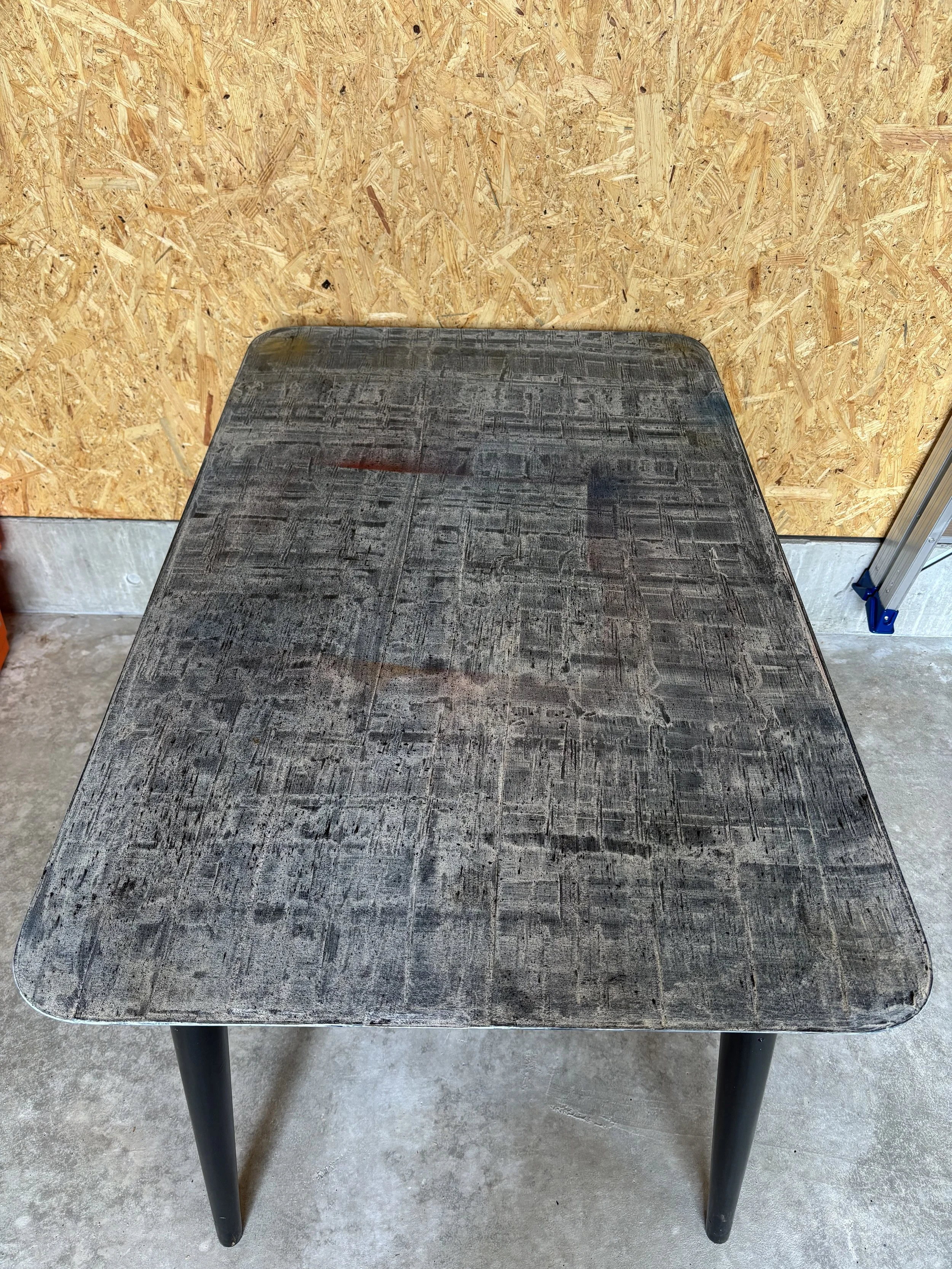 No. 82: The Gathering, refurbished table. Planed it down then gave it a black base coat adding in white and finishing off with MTN 94 spray paint and lacquer. 50,000 yen