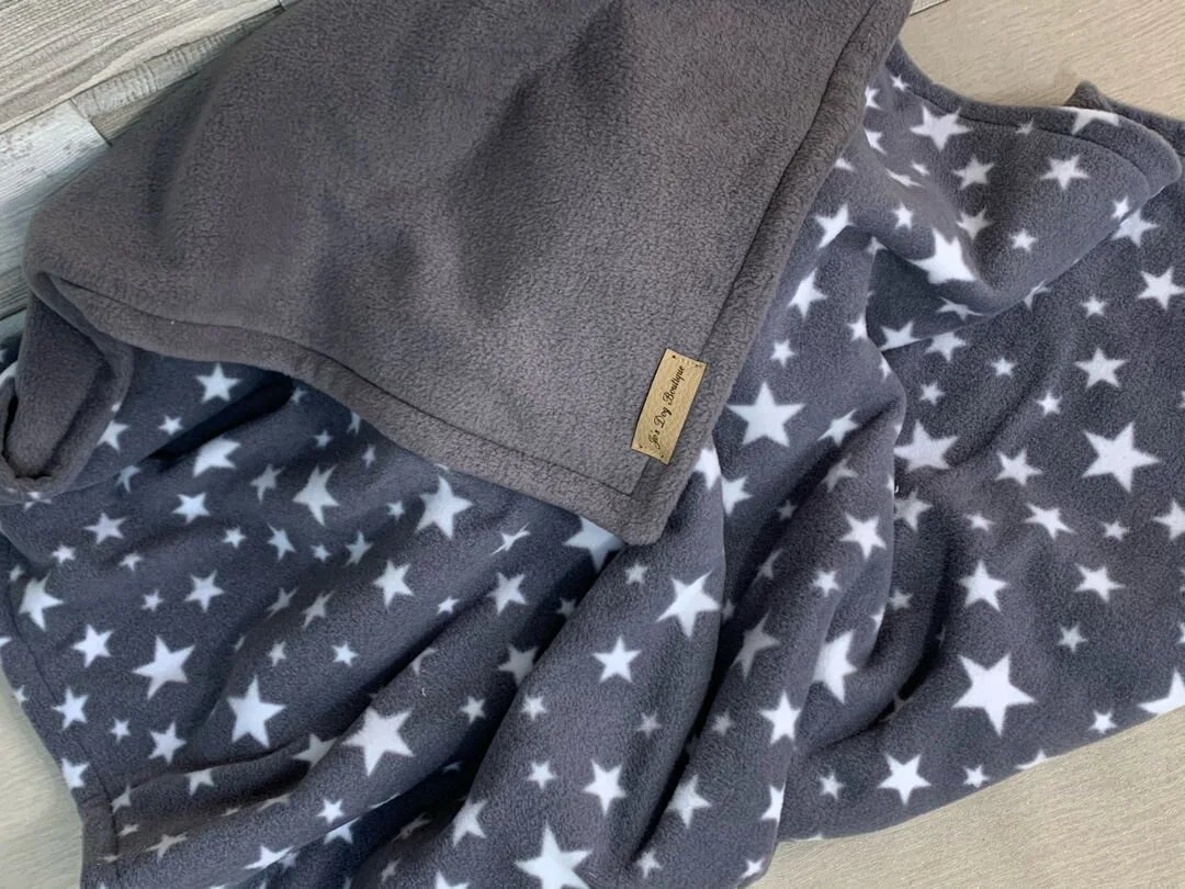 Grey Stars Super Soft Dog Snuggle Blanket, Dog or Cat Blanket, Double thickness Fleece Blanket, Reversible Dog Blanket
