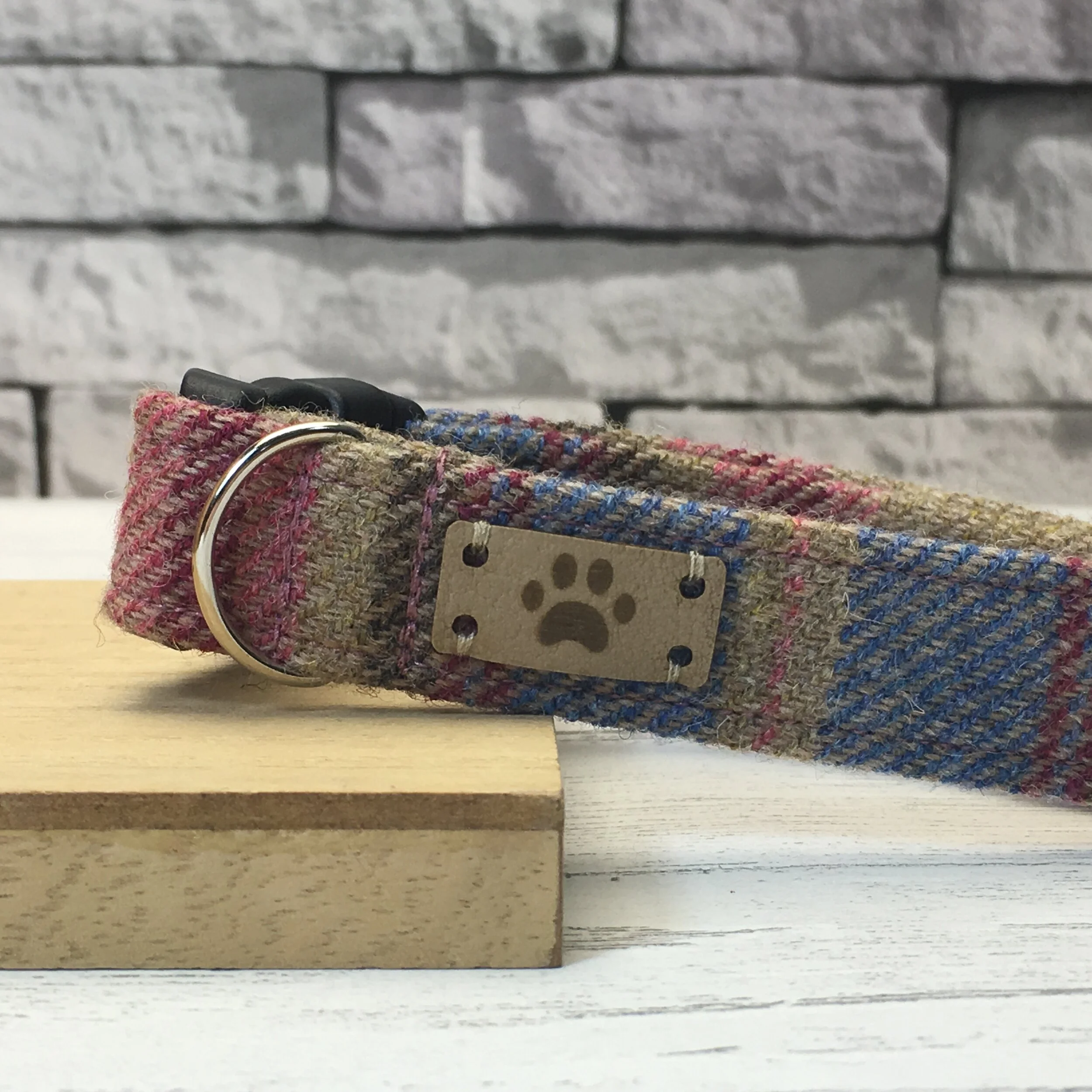 Pink and Blue Tweed Female Dog Collar