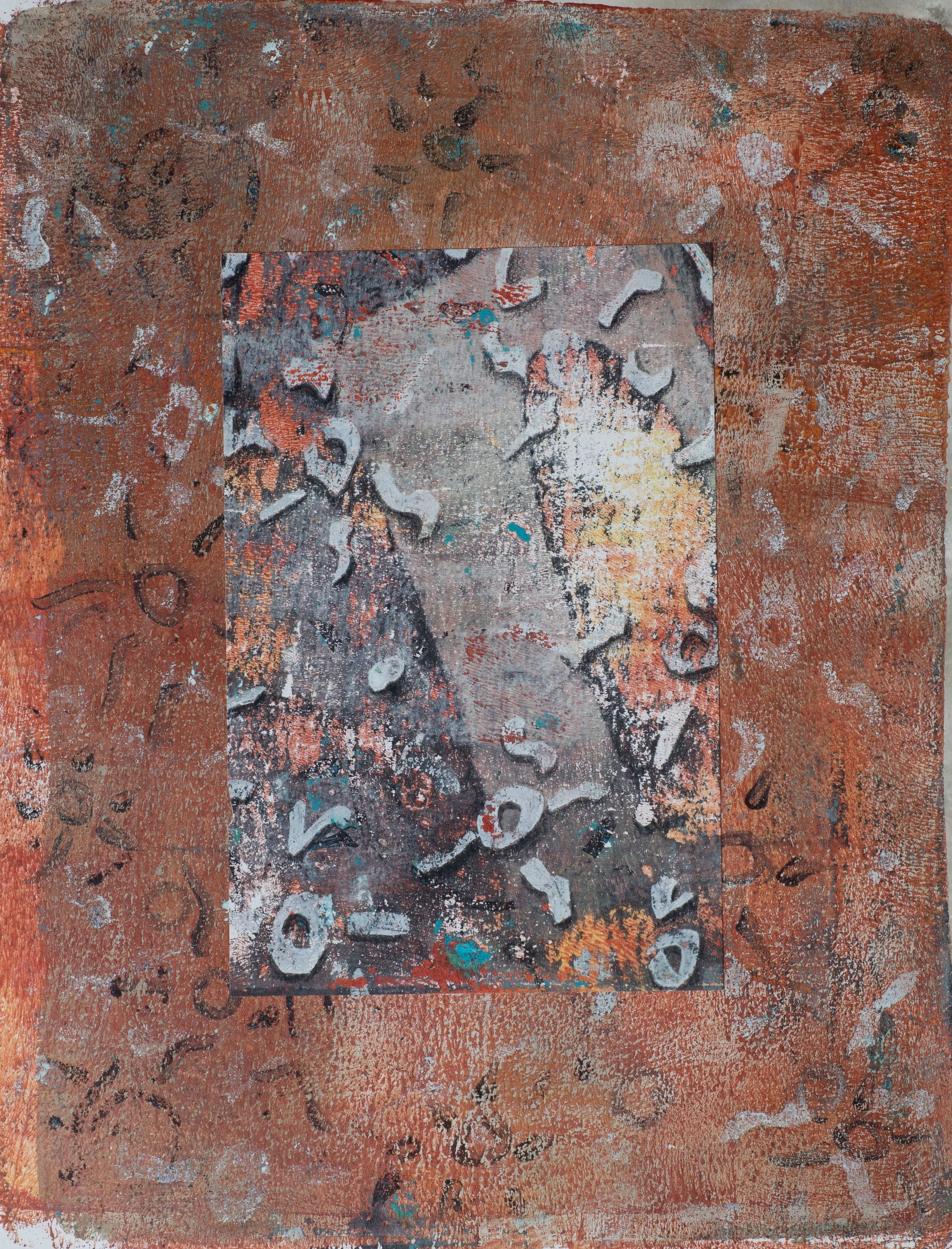 "Acrylic Monoprint on Paper with Squiggles", Collage, 8"x10", 2025