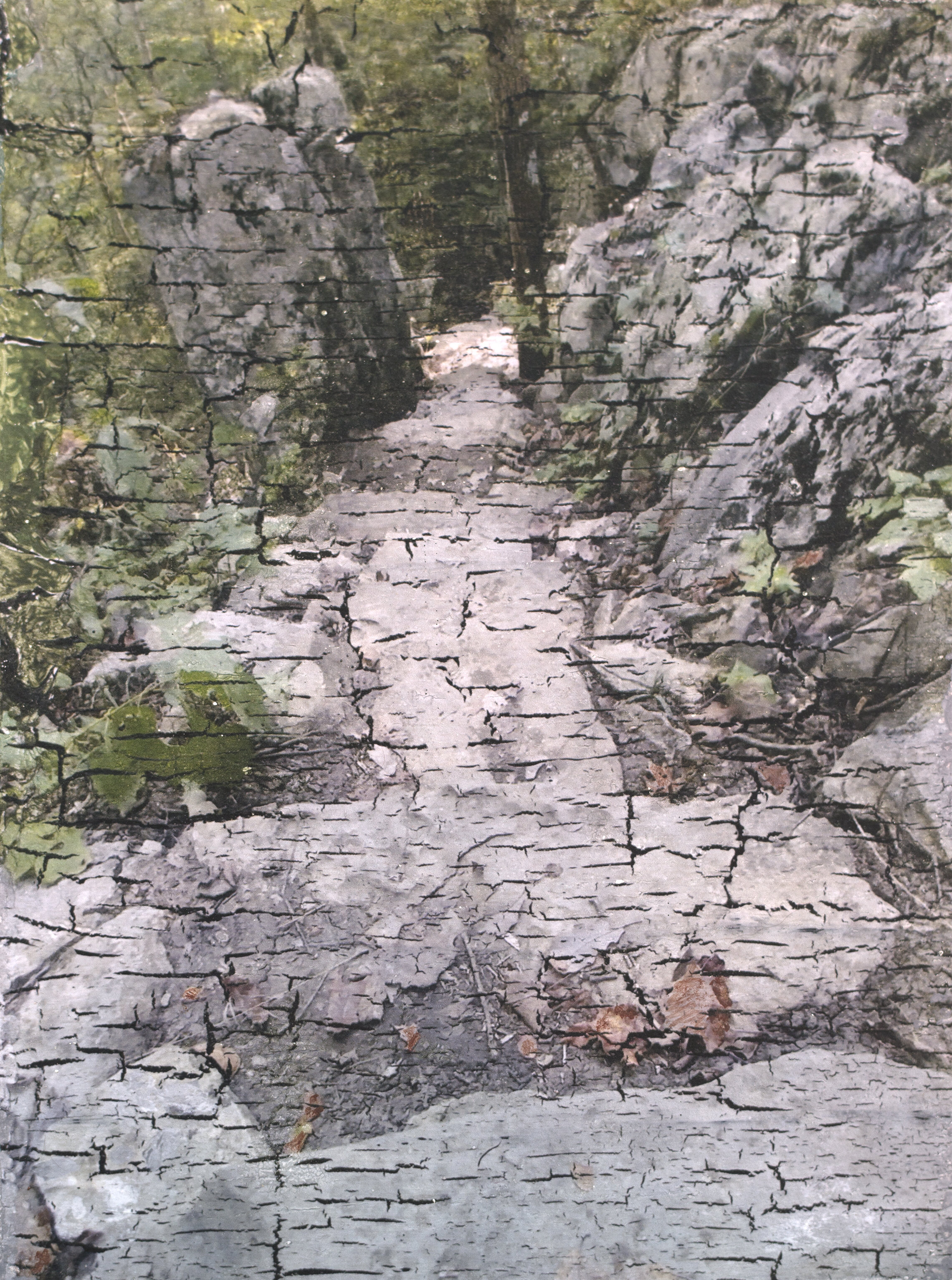 "Stone Steps Buggy Top", Photo Transfer on Panel and Mixed Media, 8",x10", 2021