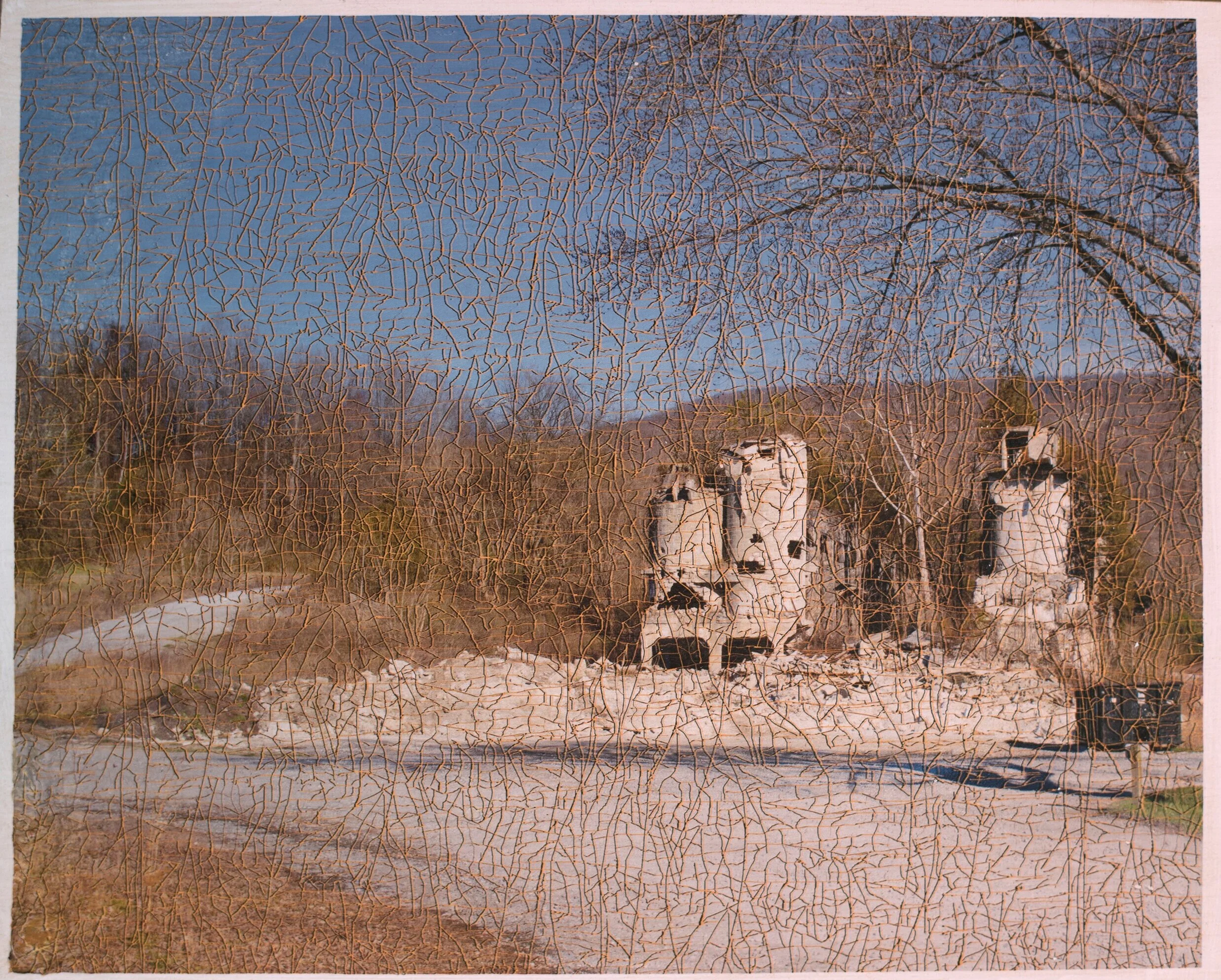 "Sherwood Castle", Photo Transfer on Panel and Mixed Media, 20"x16", 2021