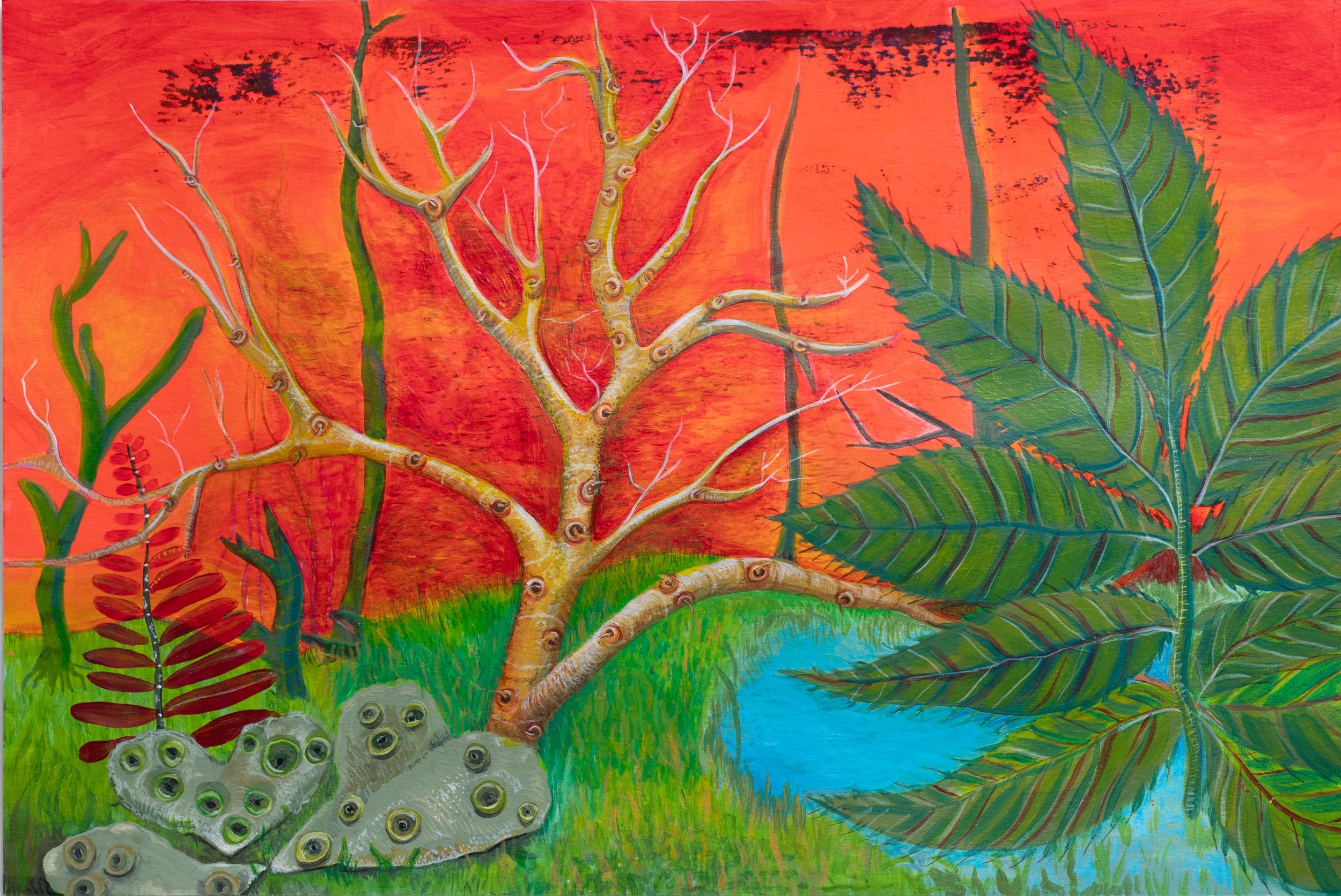 "Orange Sky" Acrylic Painting on Paper, 18"x12", 2026