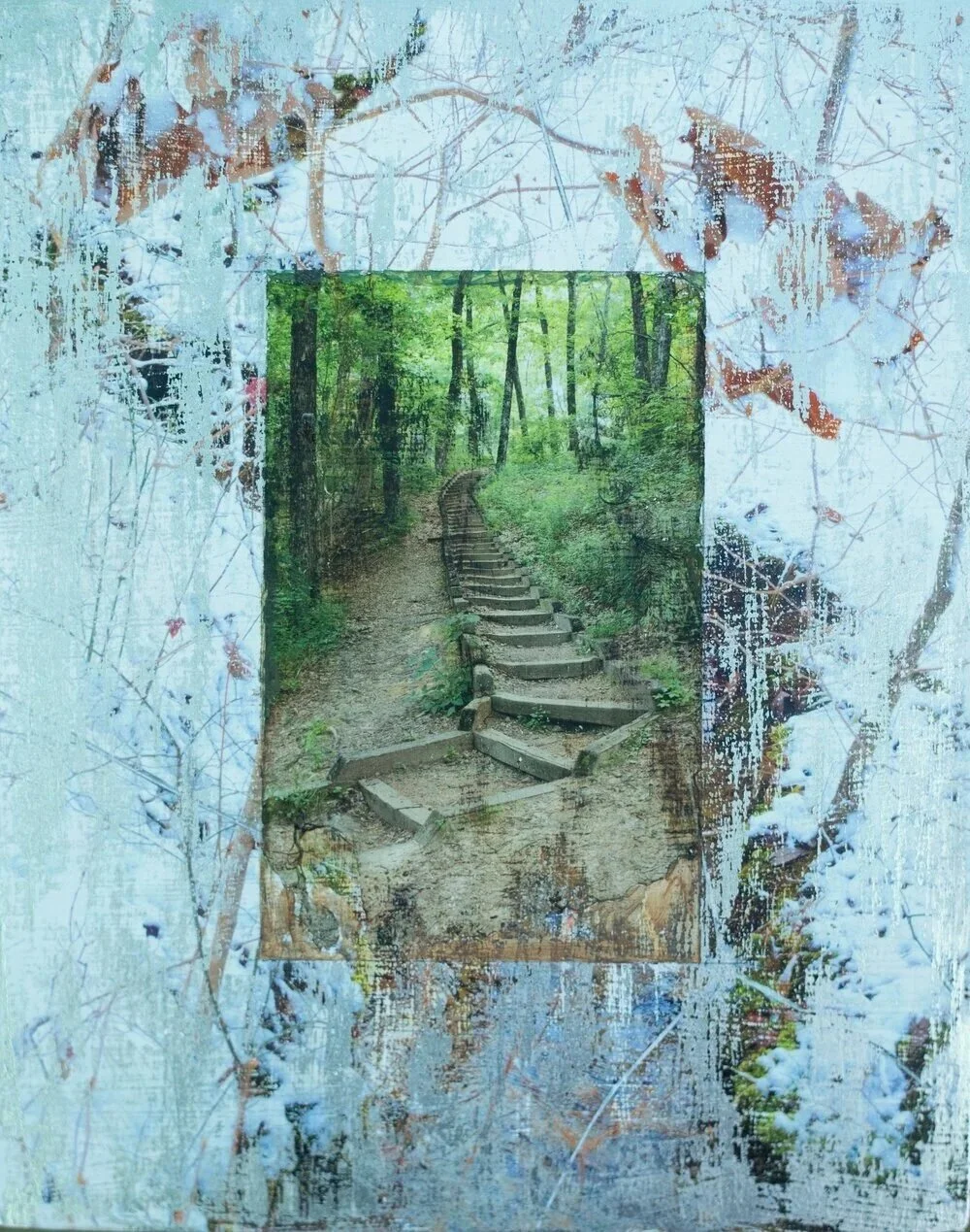 "Natural Bridge", Photo Transfer on Panel and Mixed Media, 8"x10", 2021