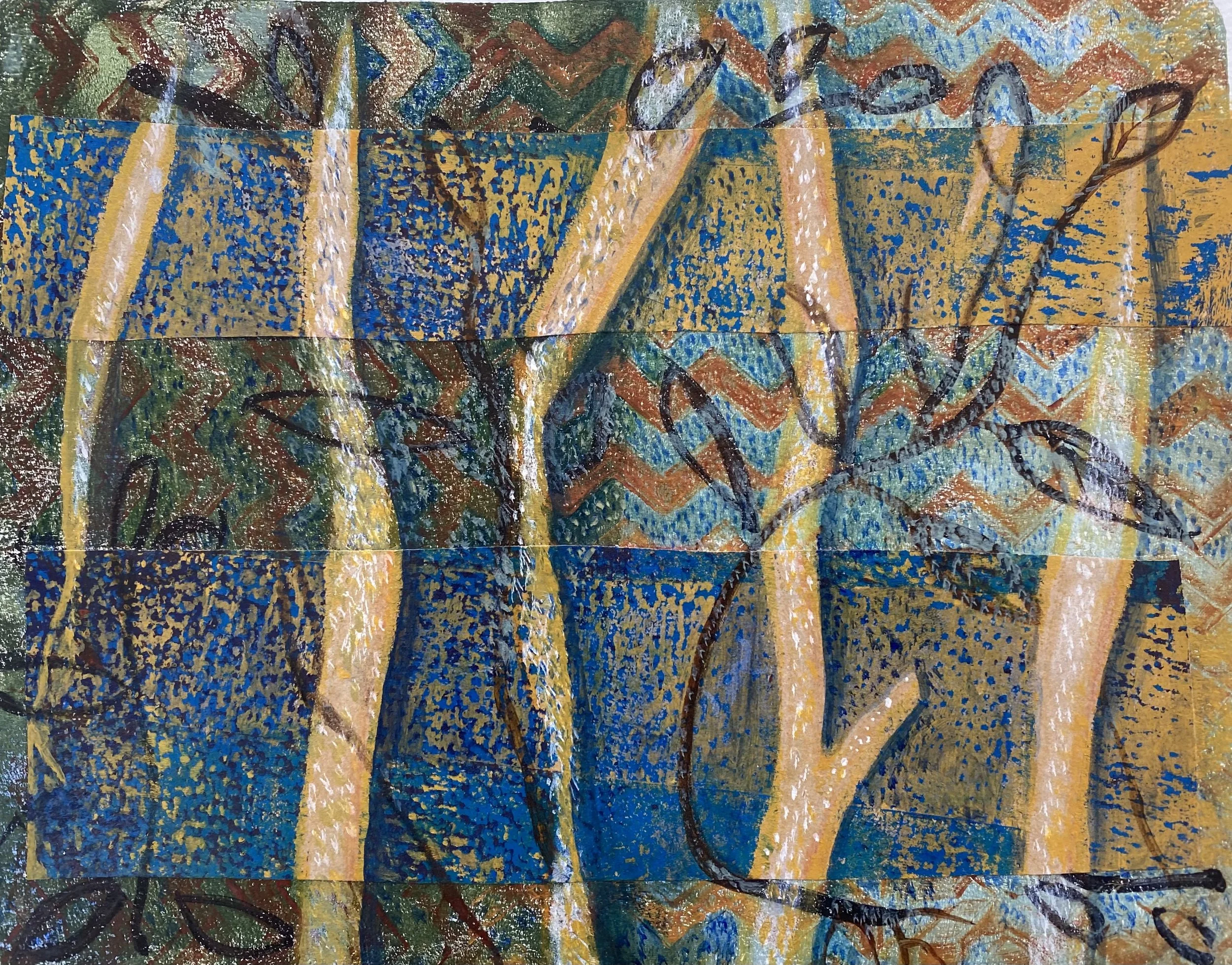 "Pattern Five Yellow Trees", 10"x8",2025