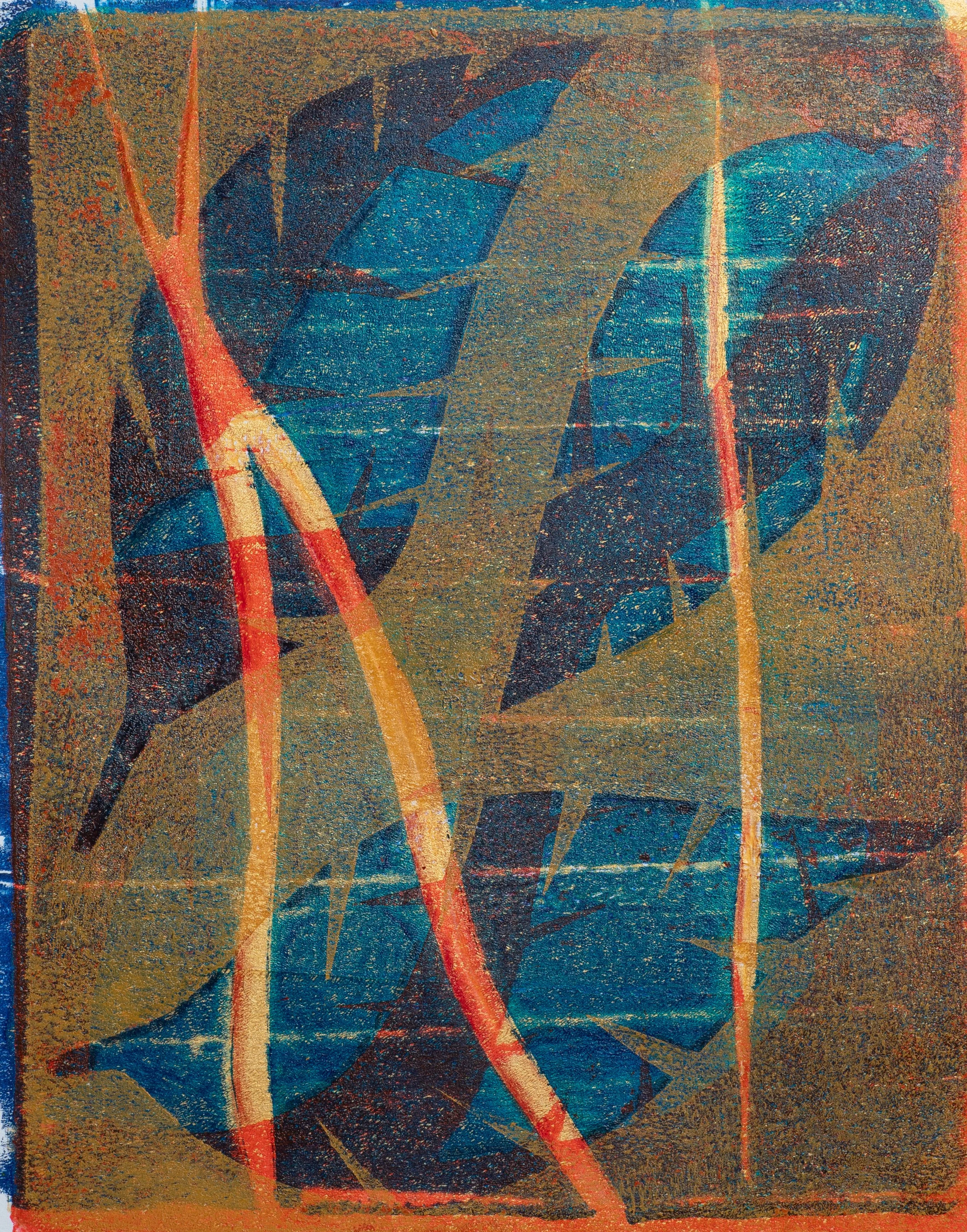 "X Chromosome", Acrylic Monoprint and Colored Pencil on Paper, 8.25"x10.5", 2025