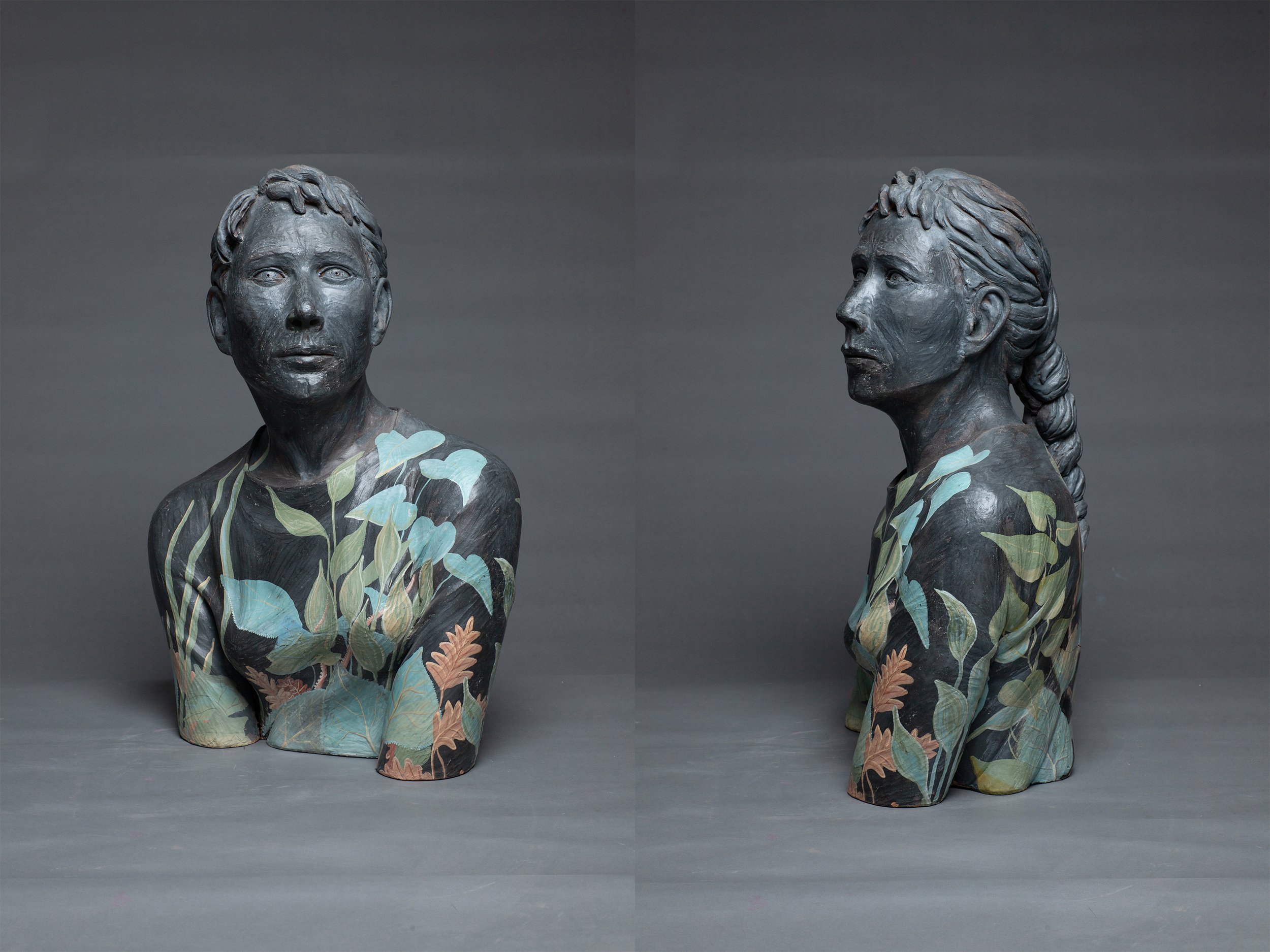 "Black Figure with Plants", Ceramic, Underglaze, Glaze, 2000