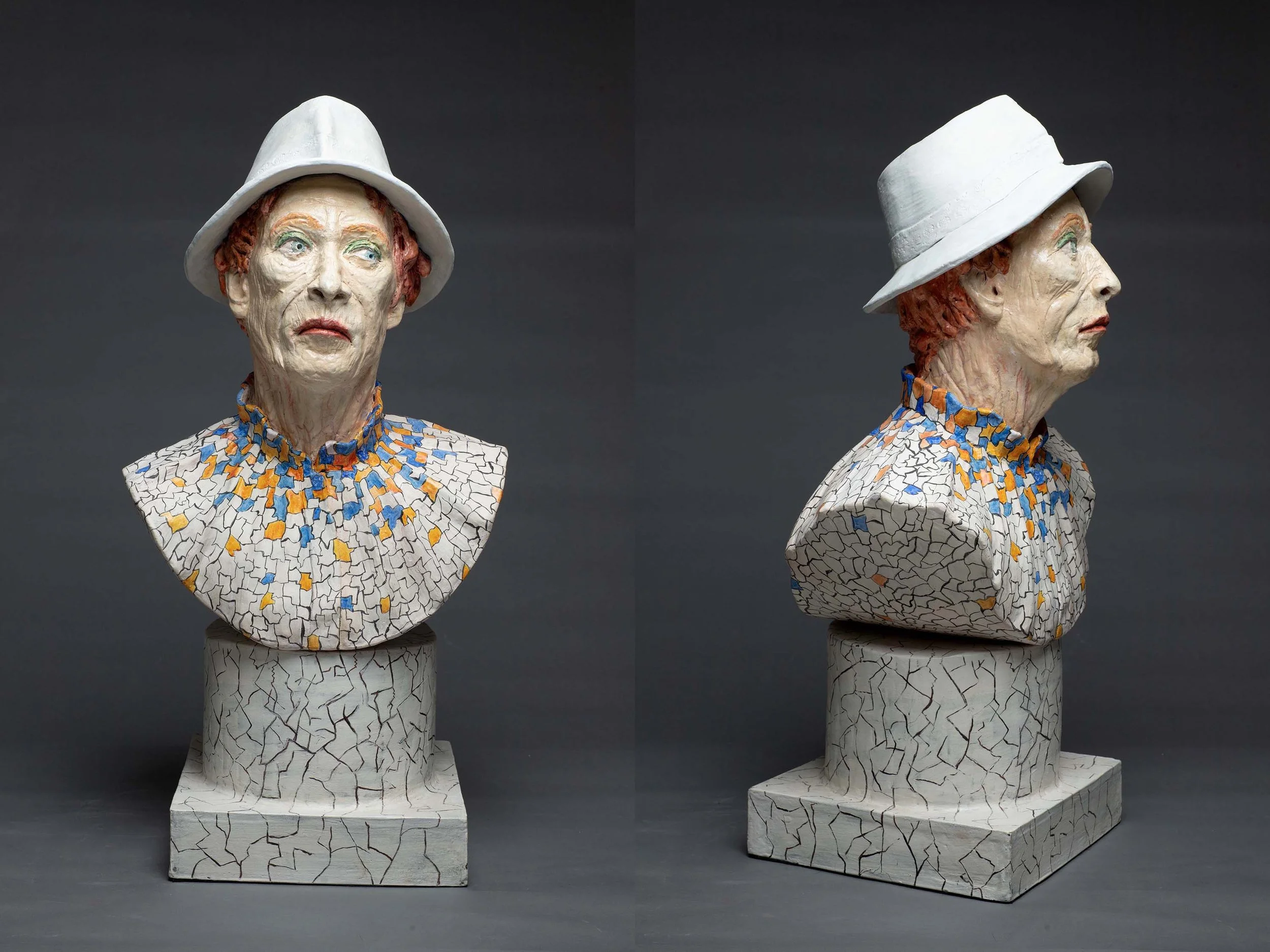 "Woman with White Hat", Ceramic, Underglaze, Glaze, Paint, 2025