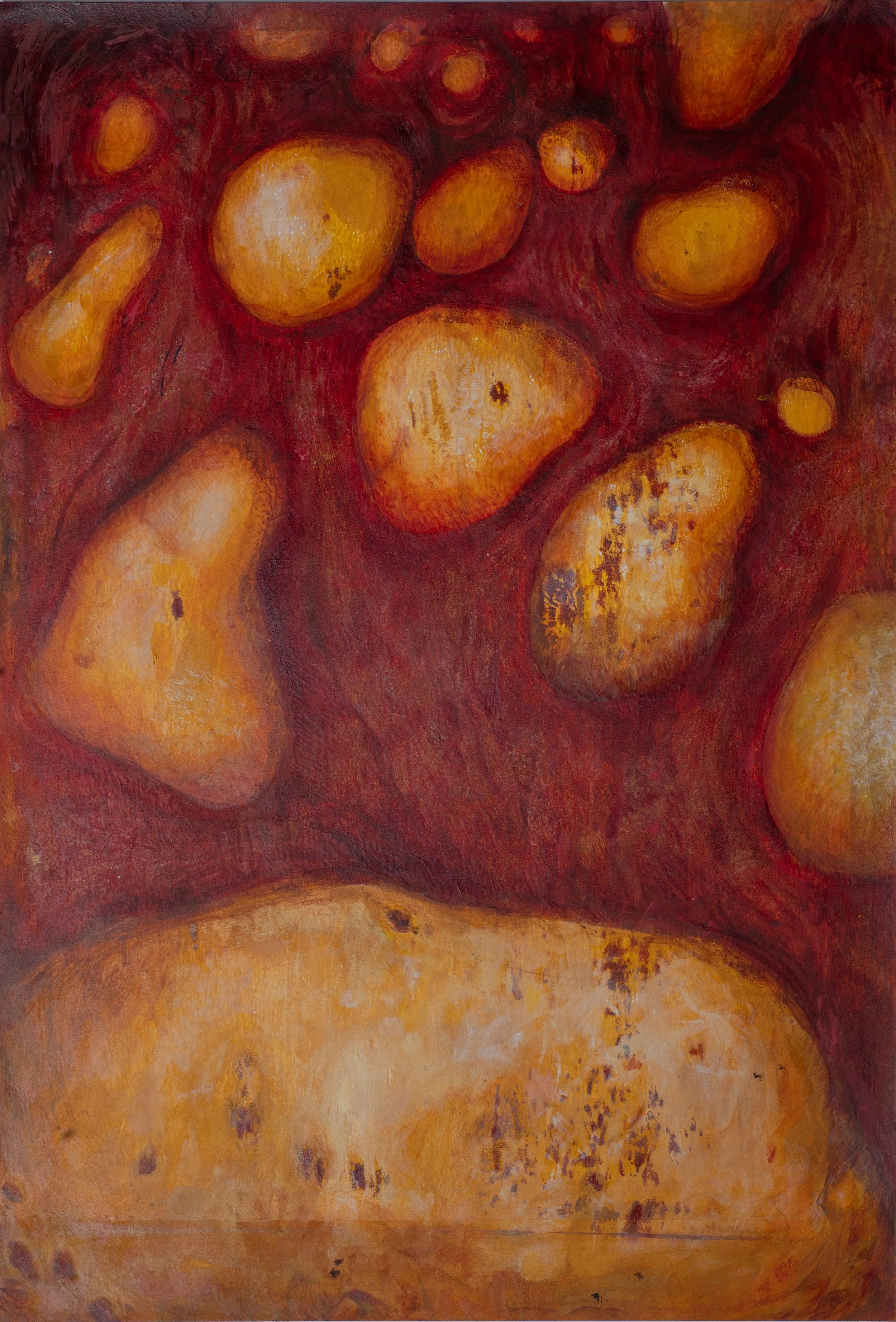 "Potatos", Acrylic Monoprint on Paper, Colored Pencil, Acrylic Painting, 15"x22", 2025