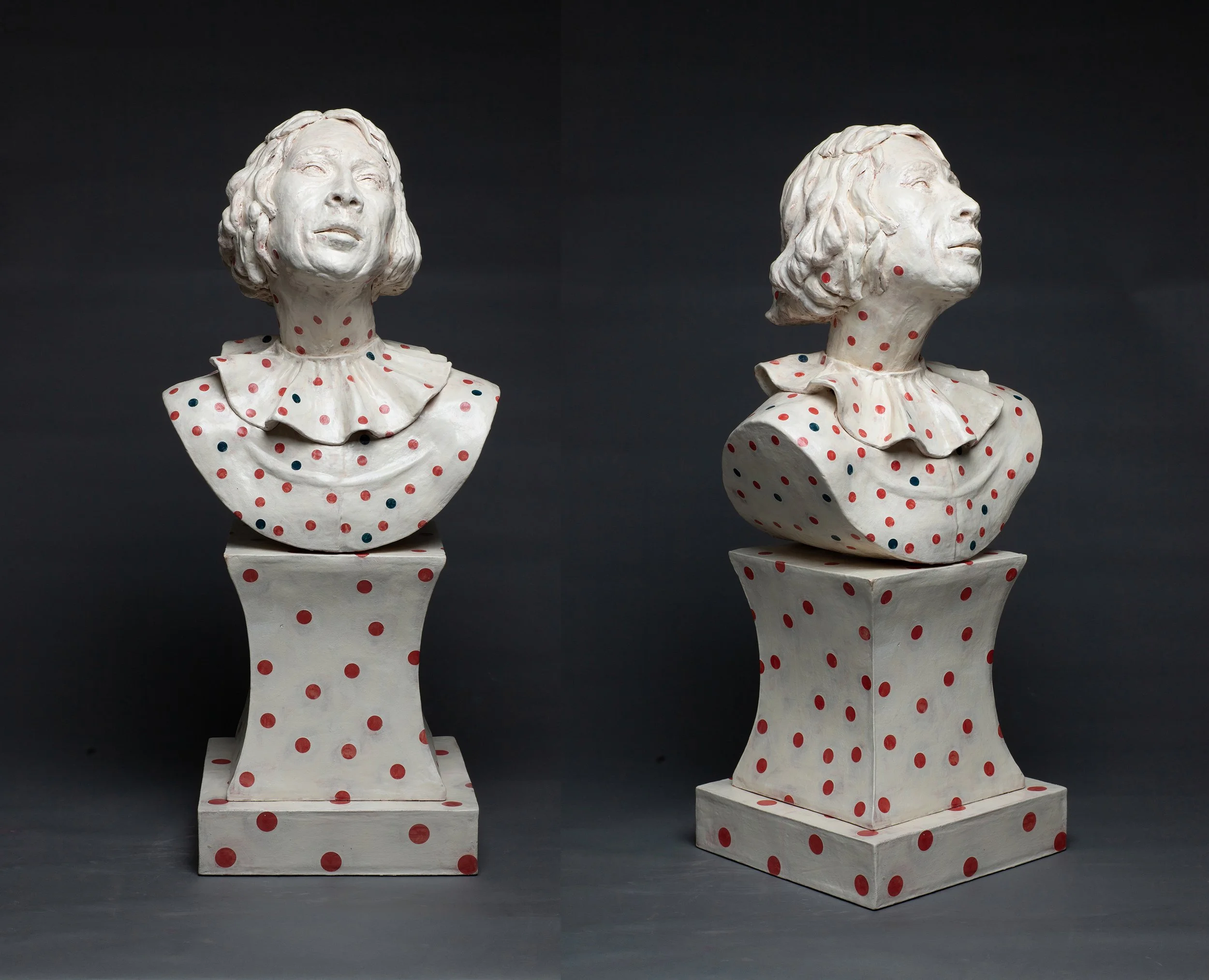 "Woman with Red Dots", Ceramic, Underglaze, Glaze, 2025