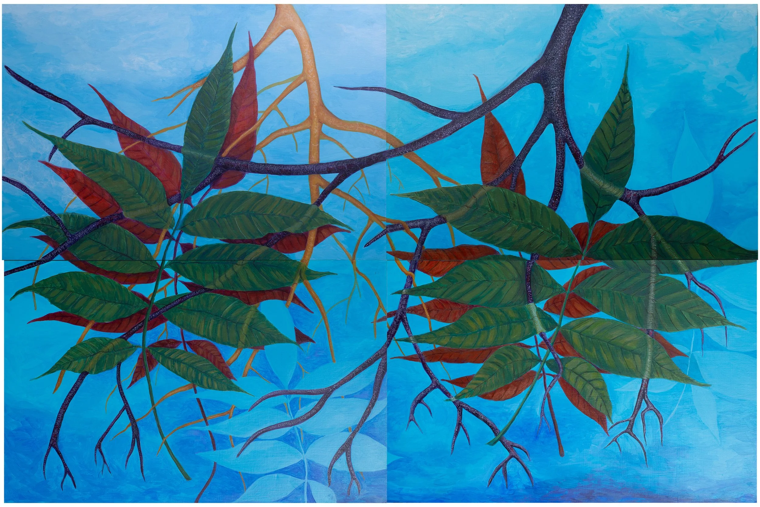 "Blue Sky Panels", Acrylic Painting in Four Wood Panel Sections, 36"x24", 2026