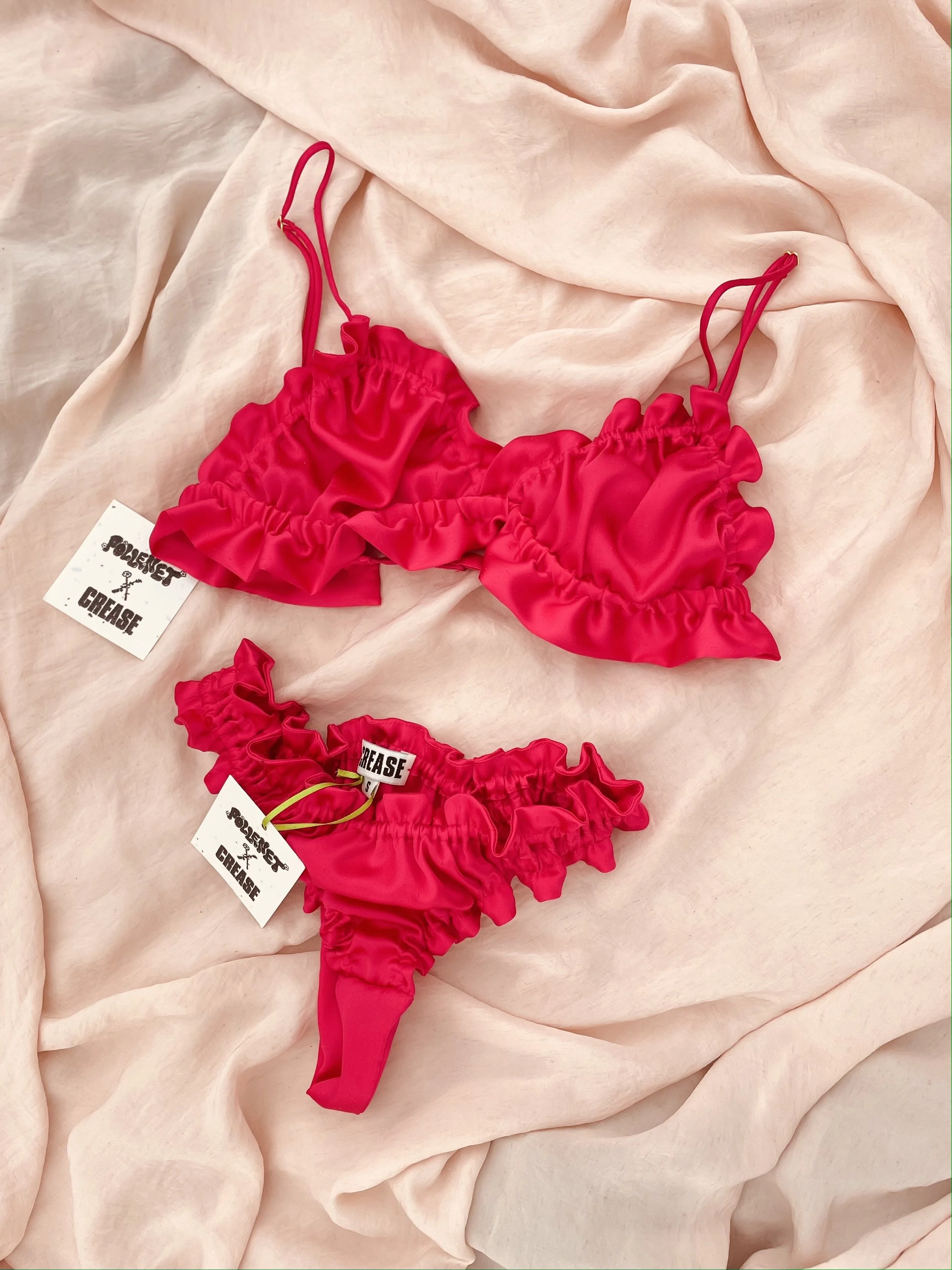 Fuchsia Pink Scalloped Silk Bra