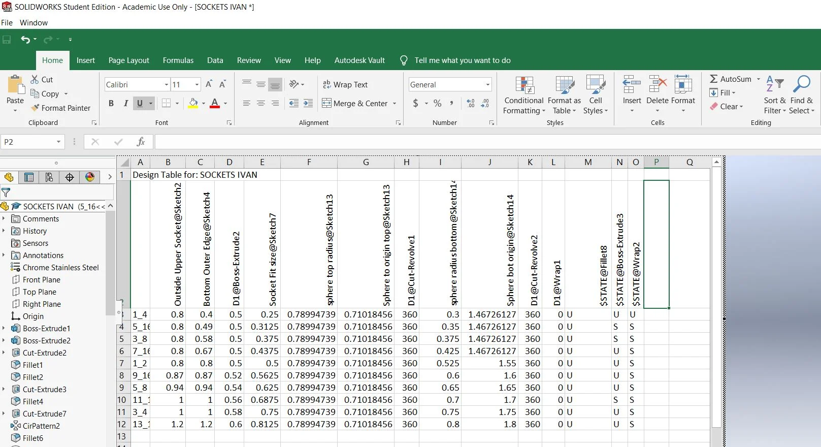 Excel Configurations Document
