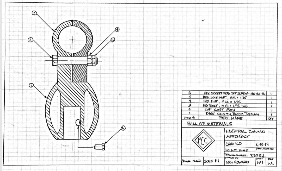 Handdrawn Hand Rail Section View