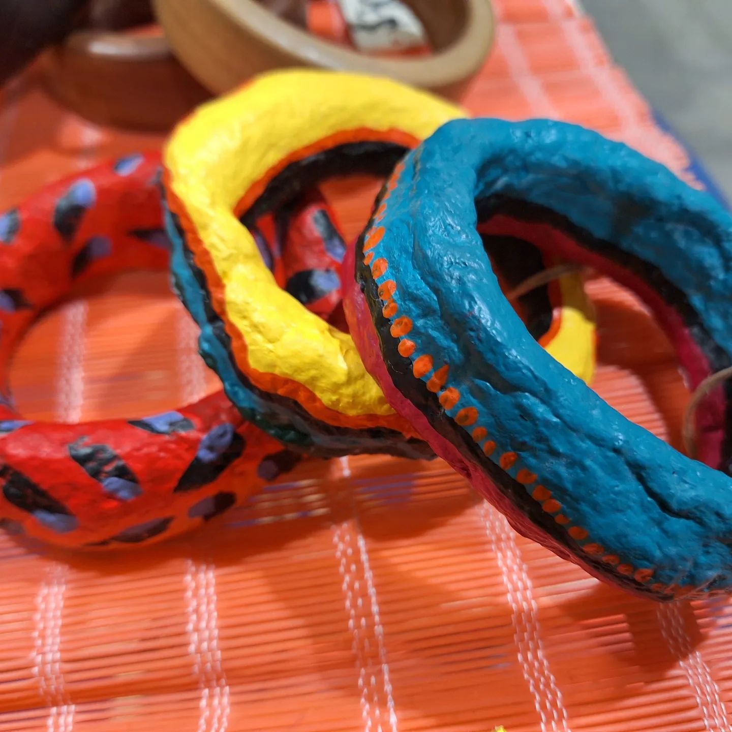 Bangles! Handmade from paper clay and handpainted. Inspired by all things 1980s, Memphis and colour!! Made by Mainichi and limited number available this weekend at @bowerbird.au