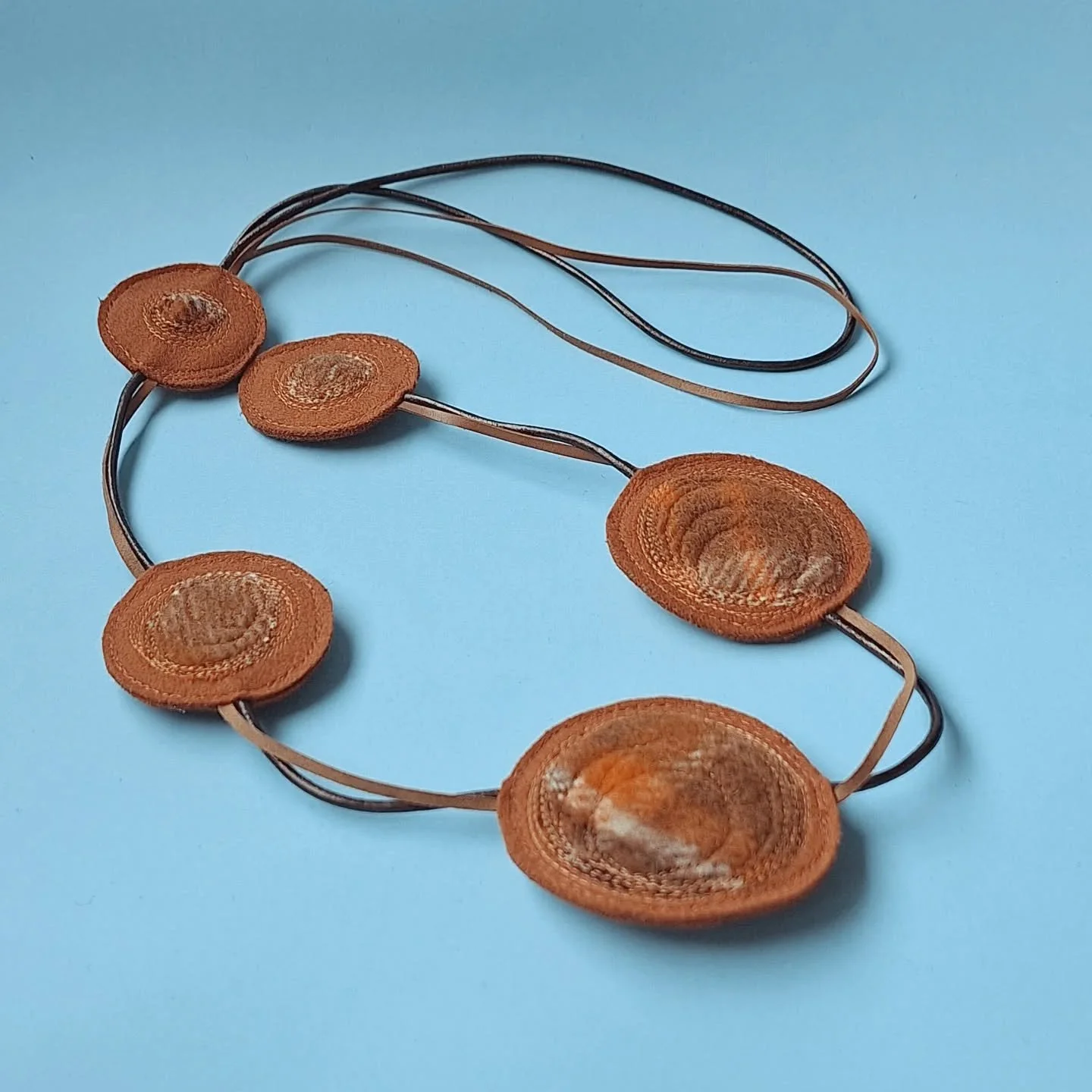 This SHINZO necklace began as remnants.

Repurposed upholstery felt and vintage wool blanket offcuts, shaped by hand with attention to balance, texture and form, and finished with Australian leather thonging.

Materials move from one life to another.