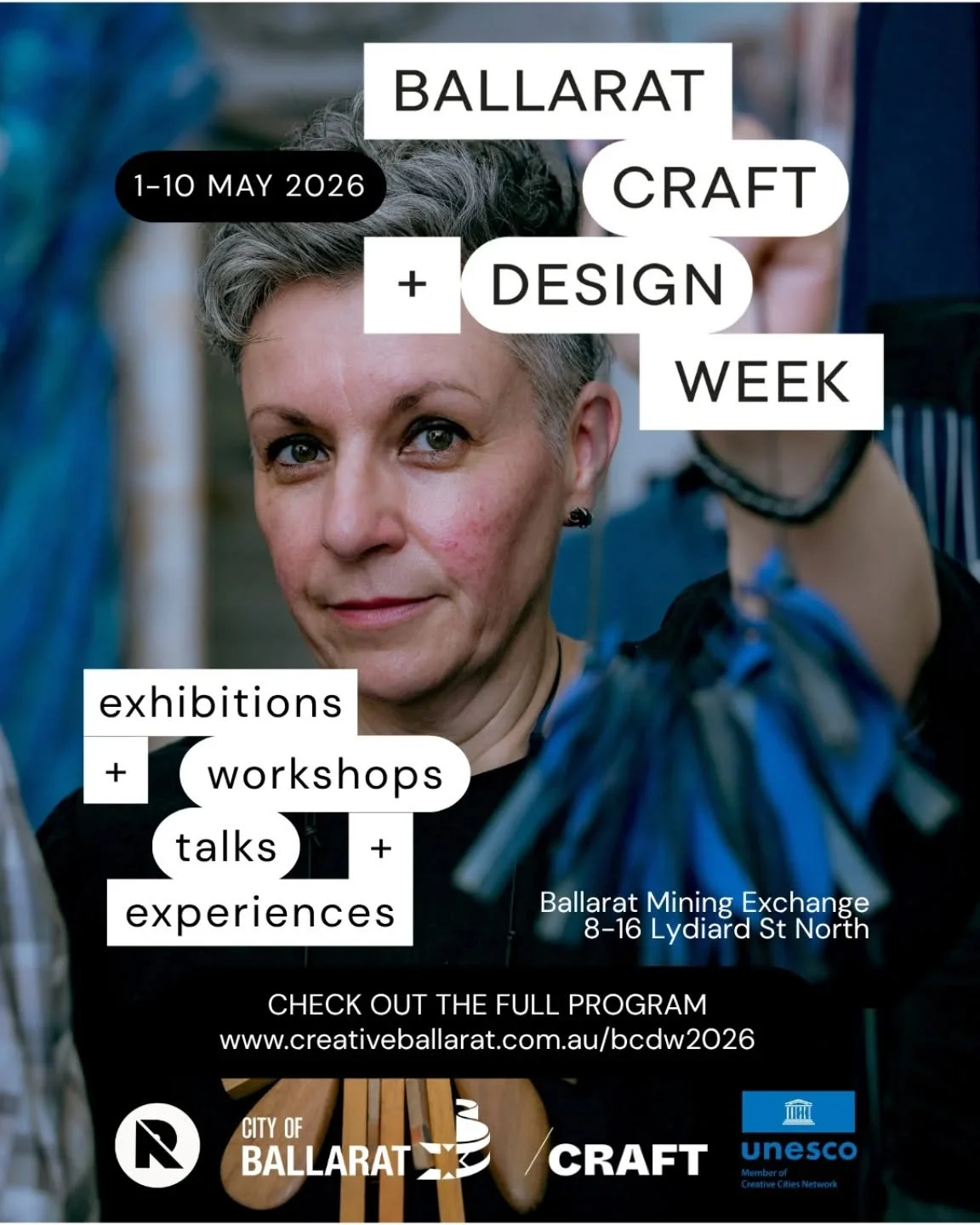 Ballarat Craft &amp; Design Week 1 -10 May
Ballarat Mining Exchange
I shall be exhibiting a creation in collaboration with @designbyjude 
Come and see and be inspired by the work of some amazing local artists and designers
Presented by @creativecityb