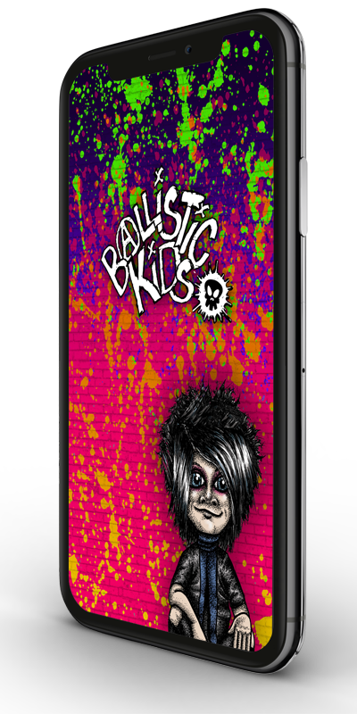 iPhone X with Ballistic Kids wallpaper