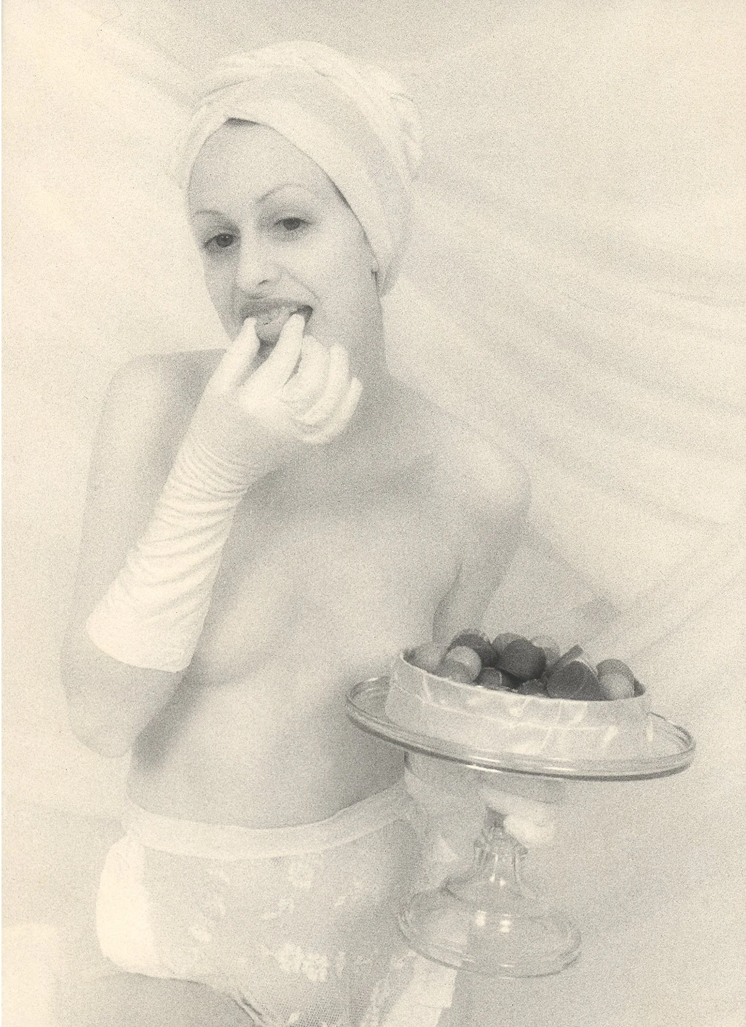 Dessert Eater I, 2000, silver gelatin print toned with tea, w:11” h:14”