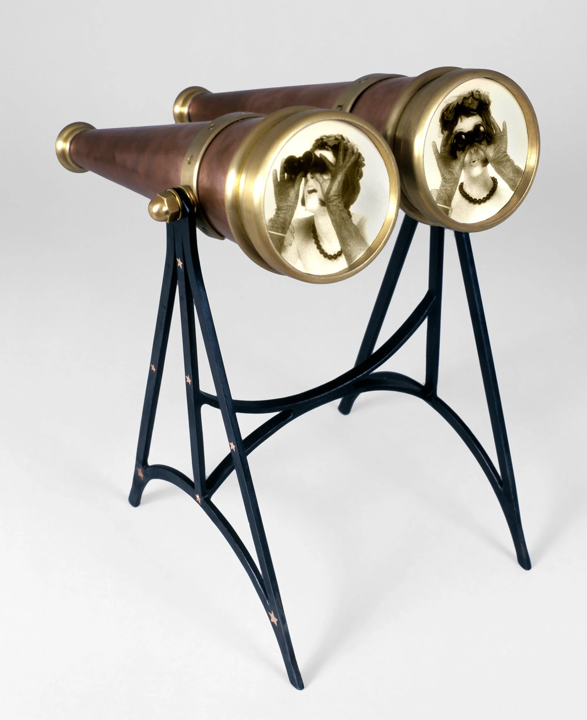 Binoculars

 

 2003, silver gelatin print toned with tea and mixed media, w:2.5” to 4.5” h:5.25” to 9” d:4” to 5” 