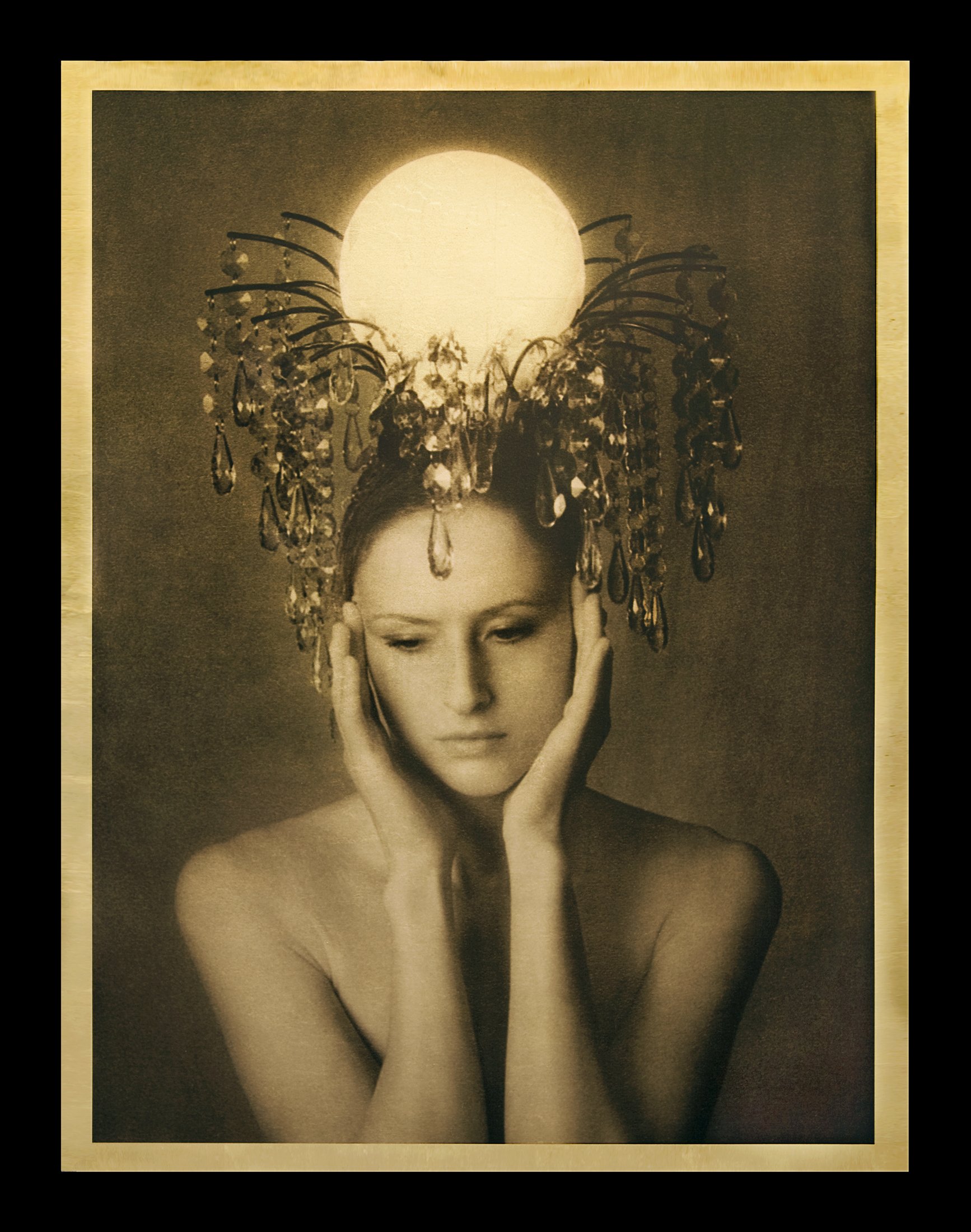 Ula Chandelier, 2010, transparency gilded with 22K gold transferred from silver gelatin print, w:19.05’’ h:24’’