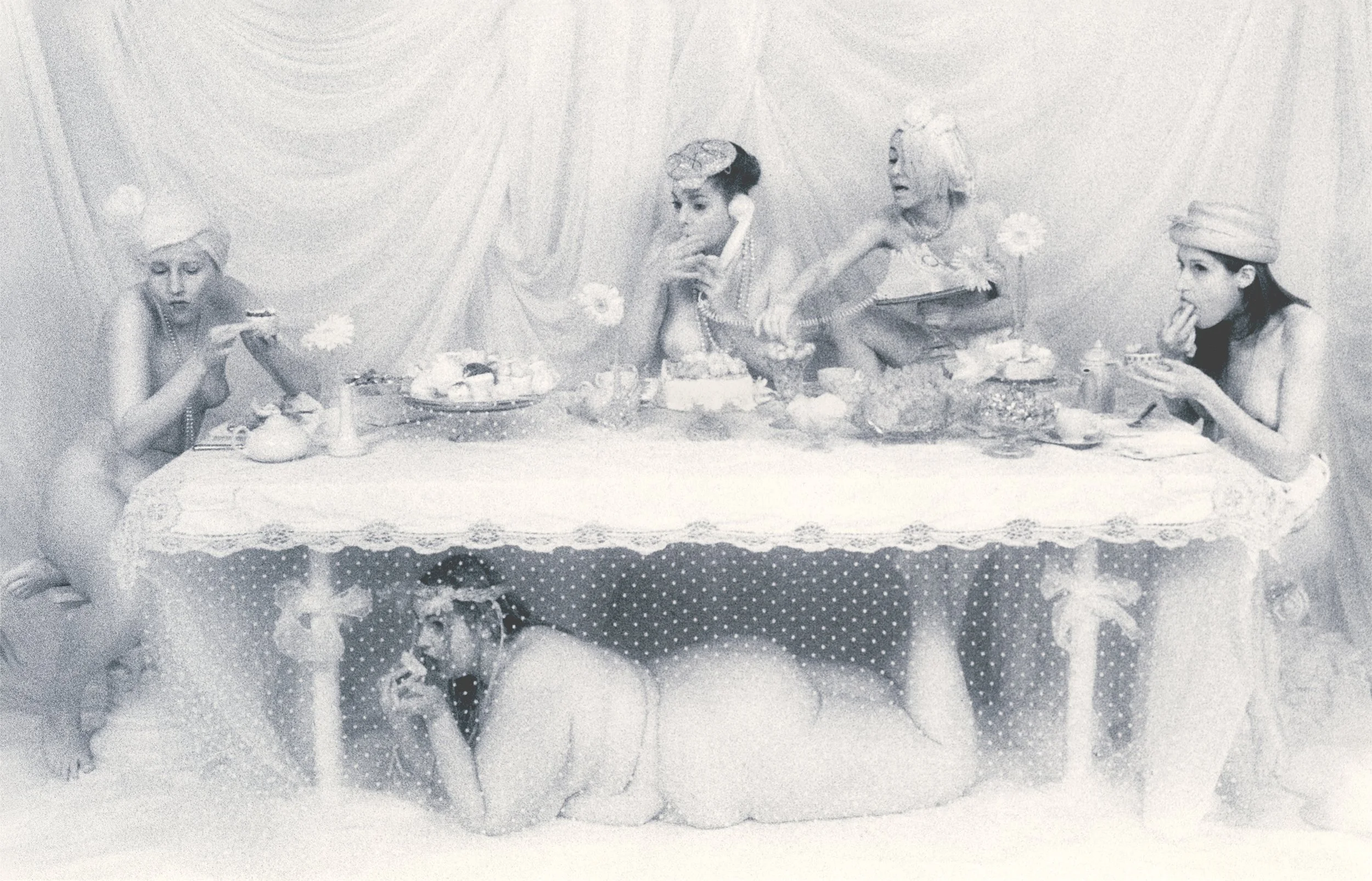 Keep Your Fat Under The Table, 2000, silver gelatin print toned with tea, w:11” h:14”