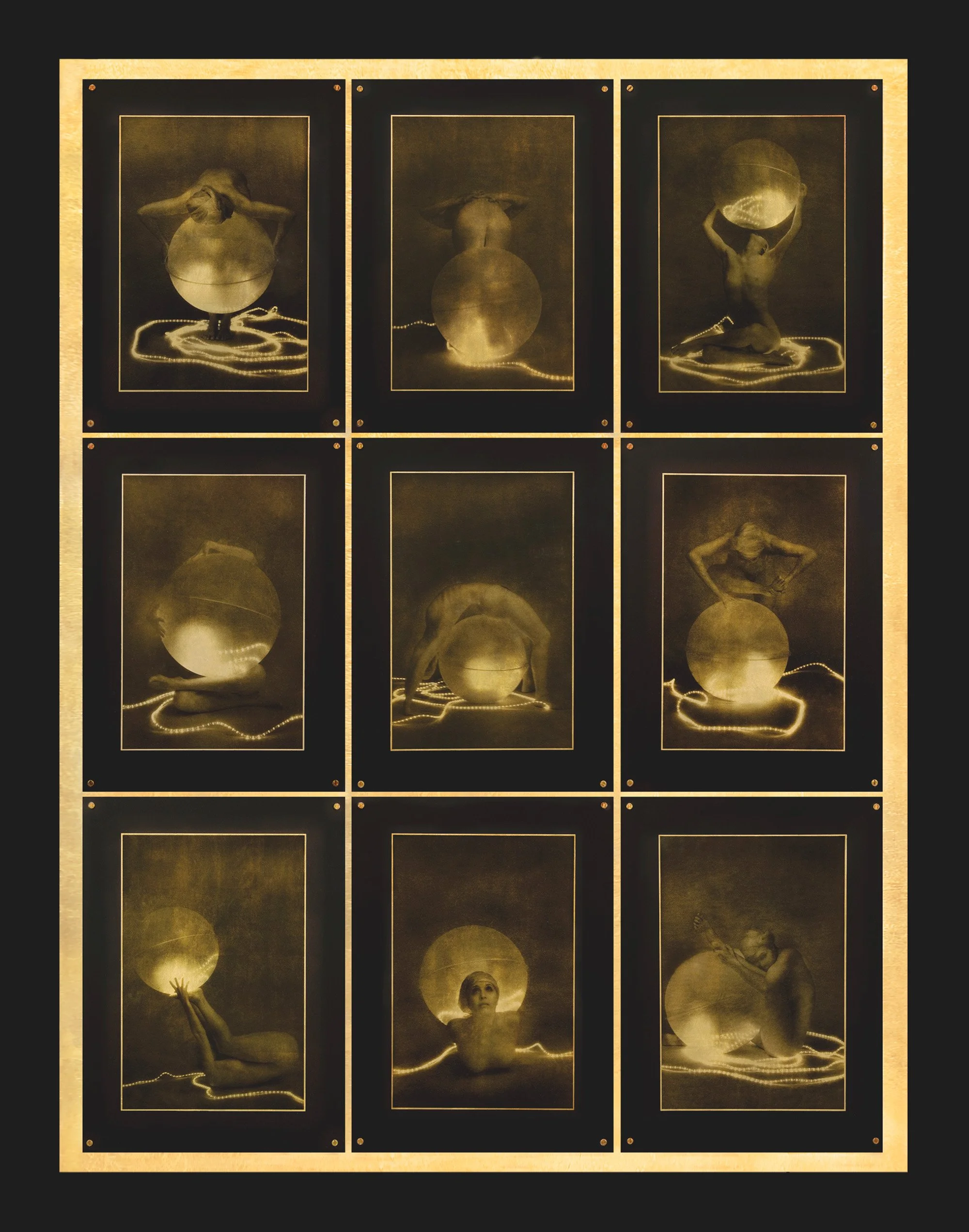 Fireball, 2010, transparency gilded with 22K gold transferred from silver gelatin print.
Framed. 38"w x 51"h x 1/2"d