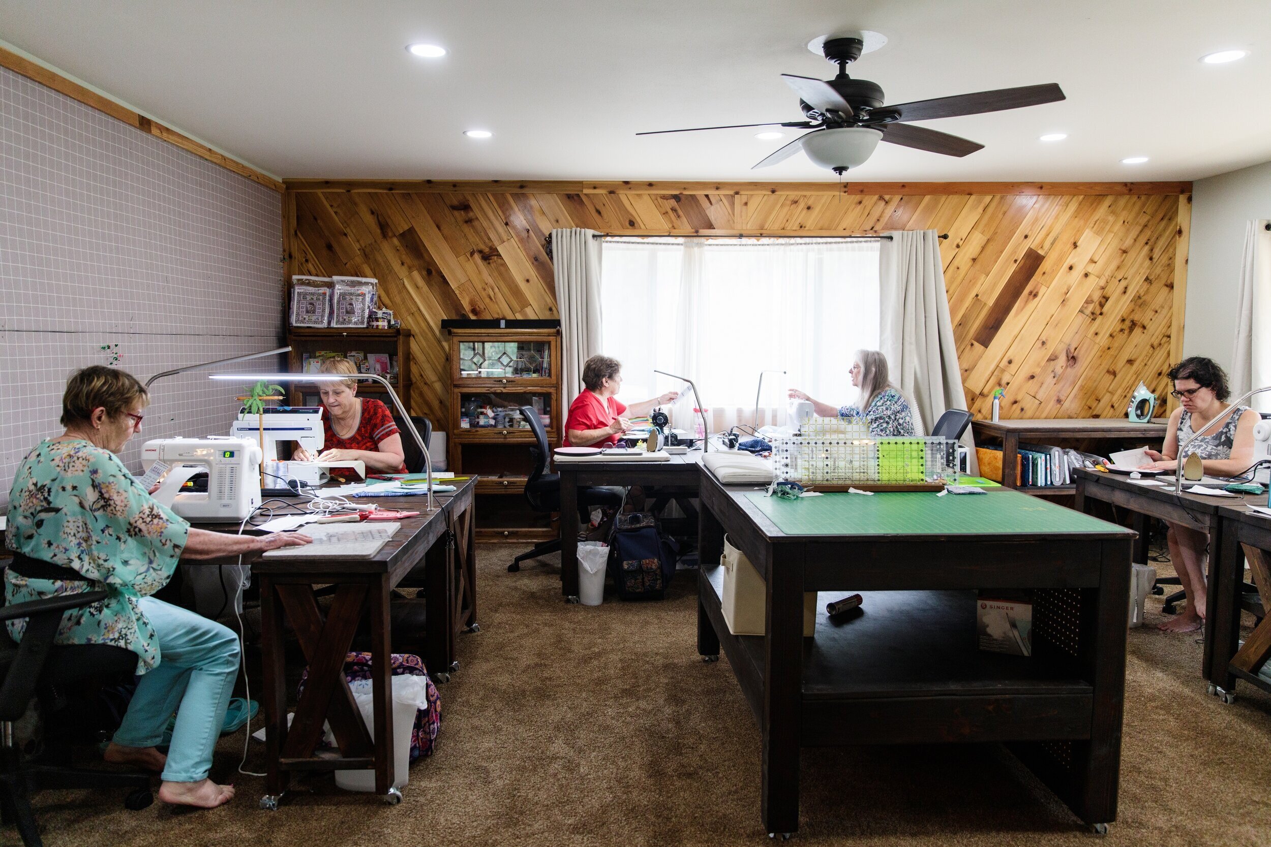 Quilters in the sewing room