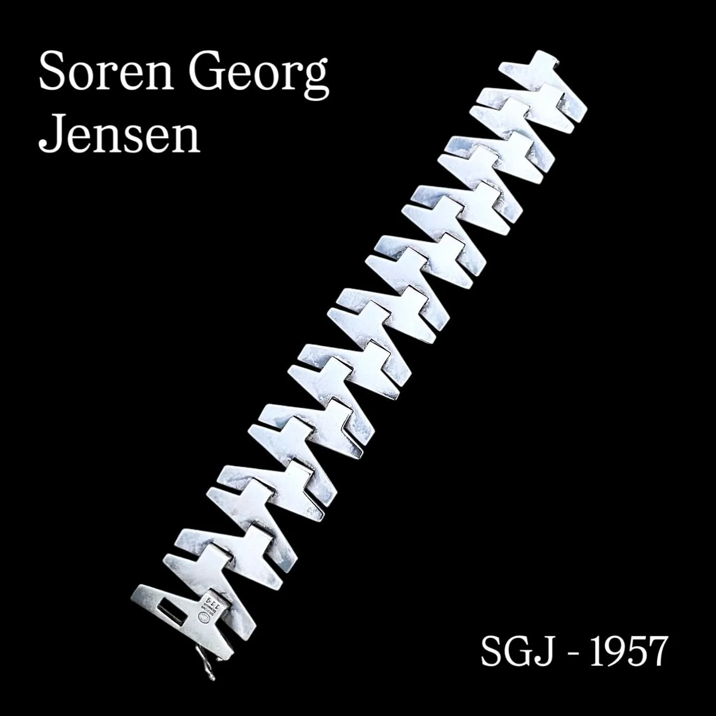 Georg Jensen - Rare vintage articulated silver bracelet designed by Jensen's son, Soren Georg Jensen (circa 1957). Soren was a well known Danish jewelry designer, silversmith and sculptor.
Simple geometric shape. Clean lines and refined articulation