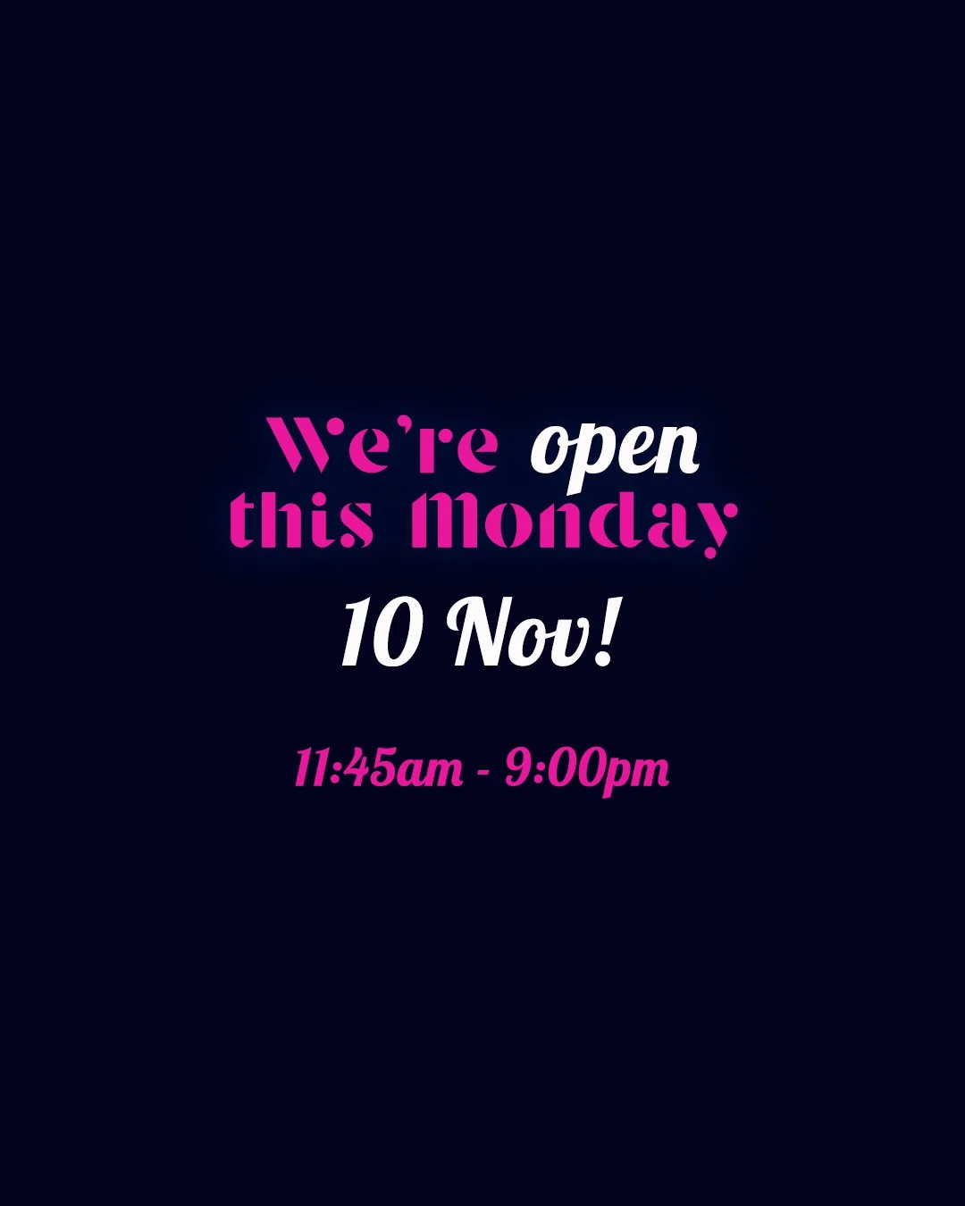 📣 Good news!  Plus 5 is opening this Monday, 10 Nov!
📣 And we&rsquo;re bringing in new Tuesday summer hours! Open from 11:45am to 9pm!
See you soon! ☀️🍹
