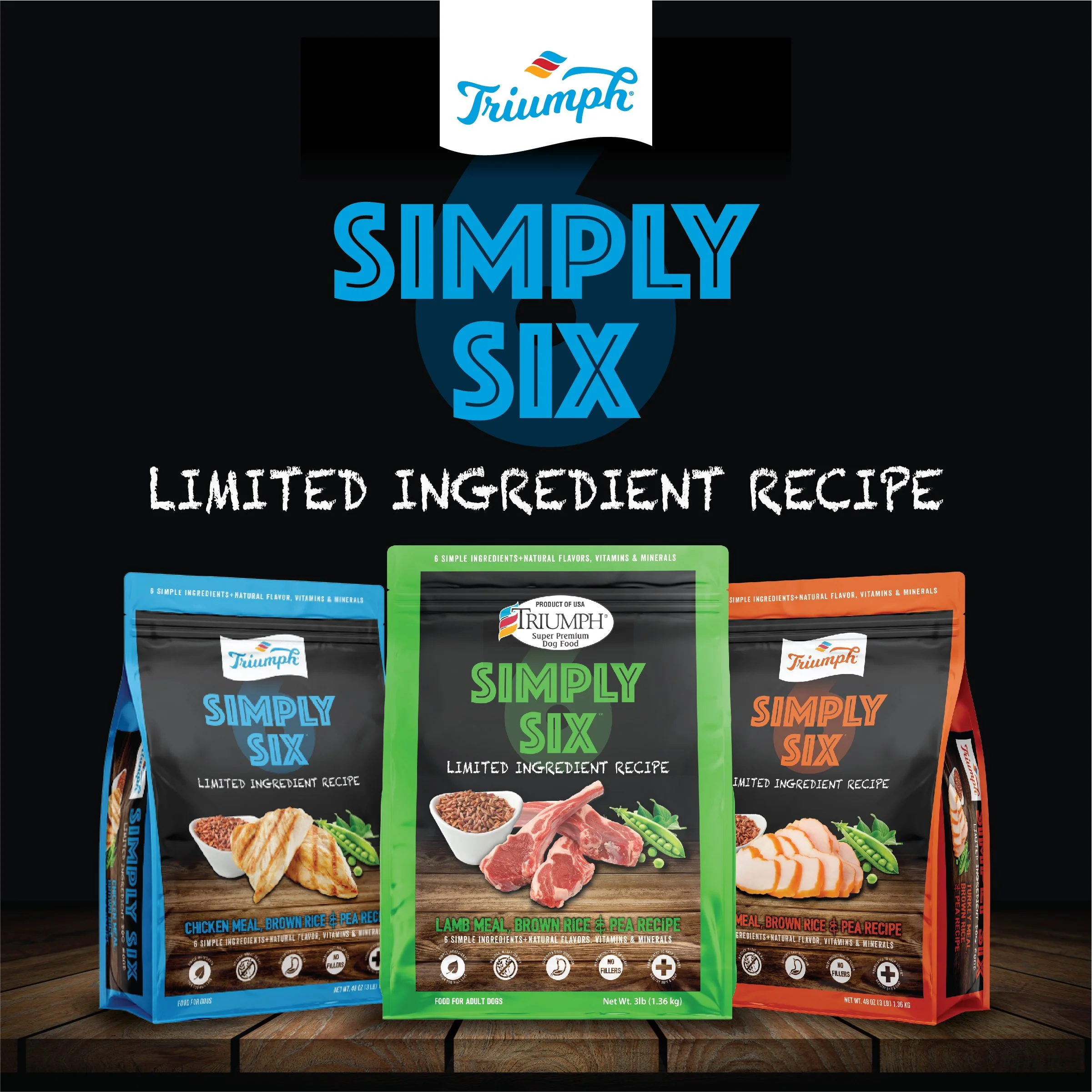 Triumph Simply Six Chicken Meal, Brown Rice, & Pea Recipe Dog Food