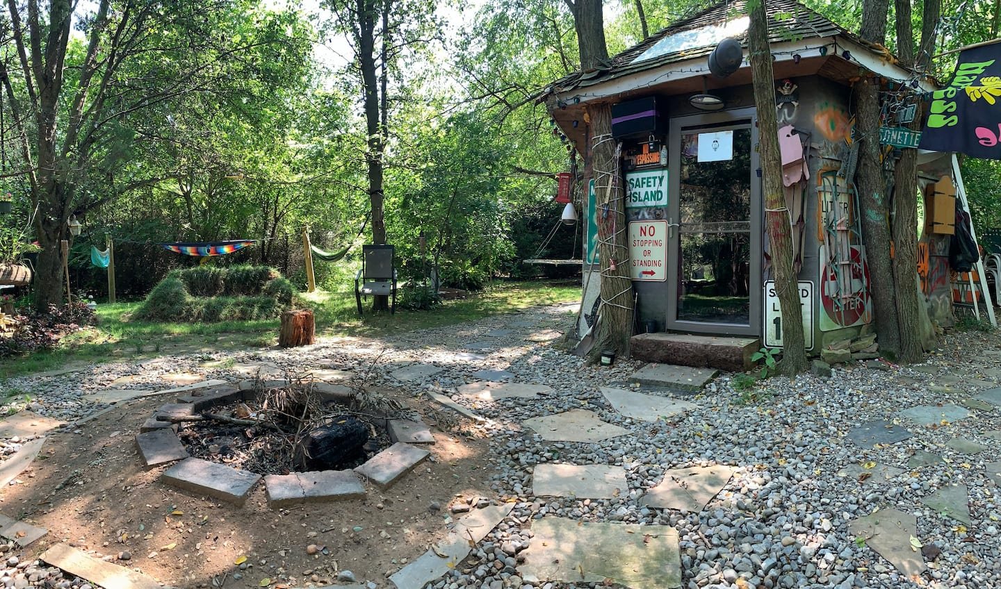  Expect the unexpected at this  unique hut getaway  with a heated outdoor shower, free-range chicken coop, and firepit.    Typical starting price: $176    Location: East Windsor, New Jersey     Sleeps: 3 guests    Rating: 4.99    Pet Fee: $20 per pet
