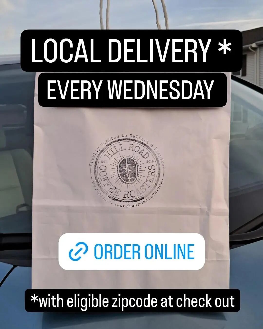 Did you know? We'll bring the beans to your door! Free delivery when you spend $25. Order online at www.hillroadcoffeeroasters.com #linkinbio