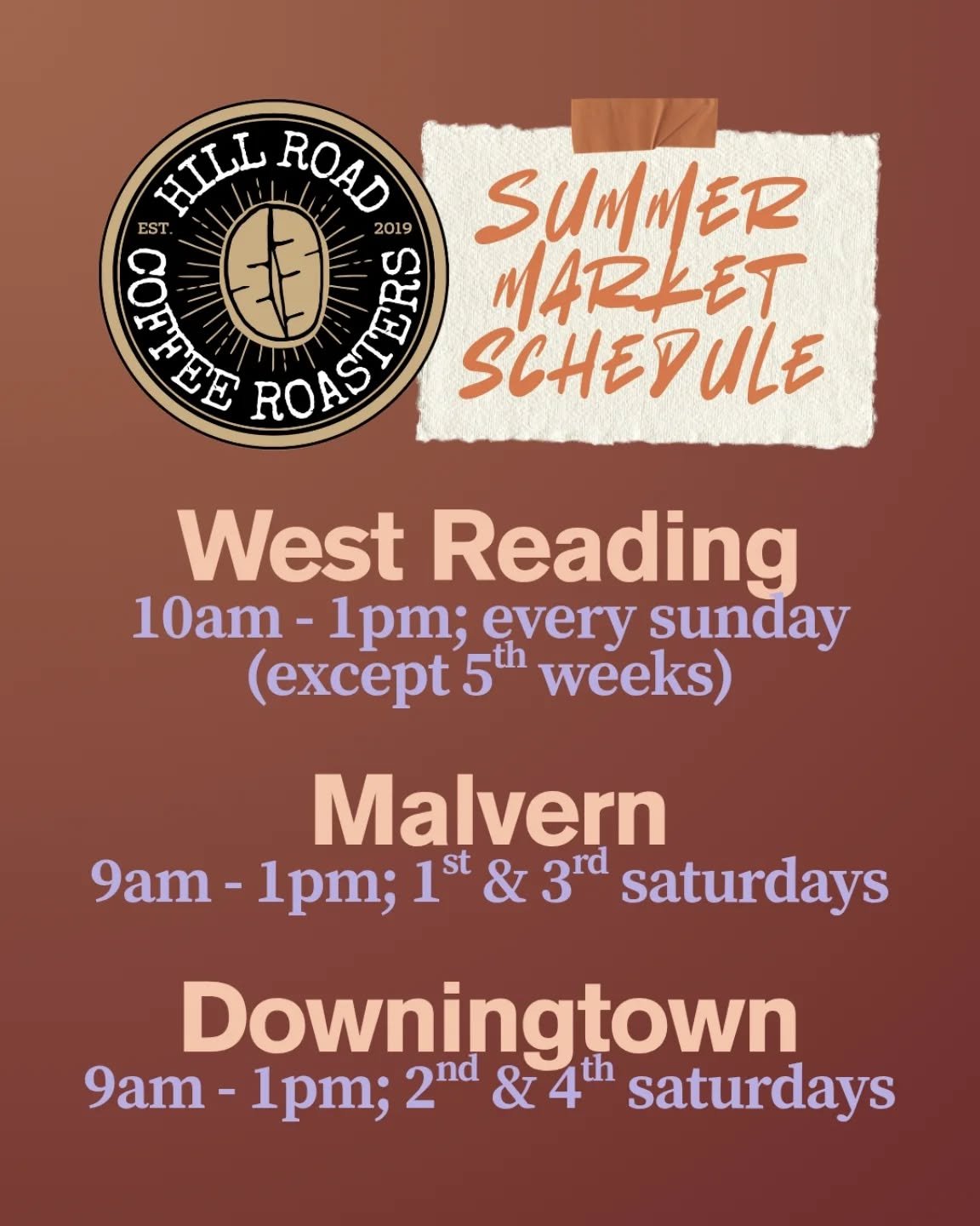 Our markets are switching to summer ☀️ mode -  extended hours and extra dates to get your hands on your favorite coffee! See you this weekend!