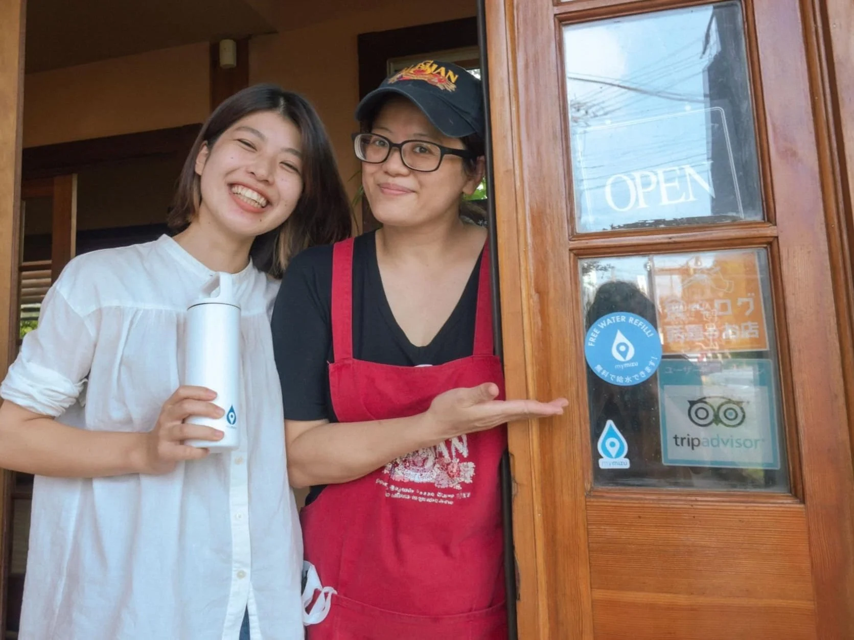 mymizu refill partner with refill sticker at a storefront