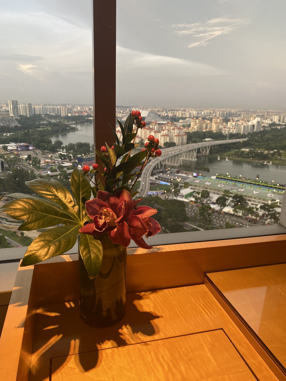Fresh flowers and view over Kowloon.JPG