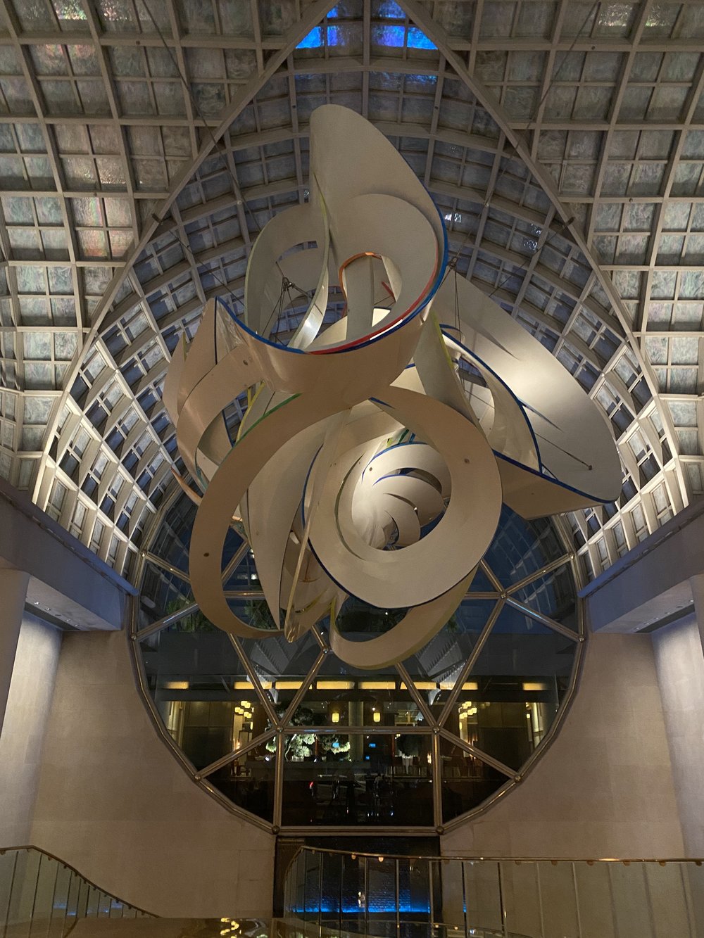 %22Cornucopia%22 by Frank Stella framed by the mother-of-pear glass ceiling.JPG