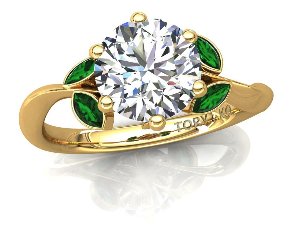 TORY & KO Diamond Solitaire Engagement Ring with Marquise cut Emerald details Signature Collection.jpg