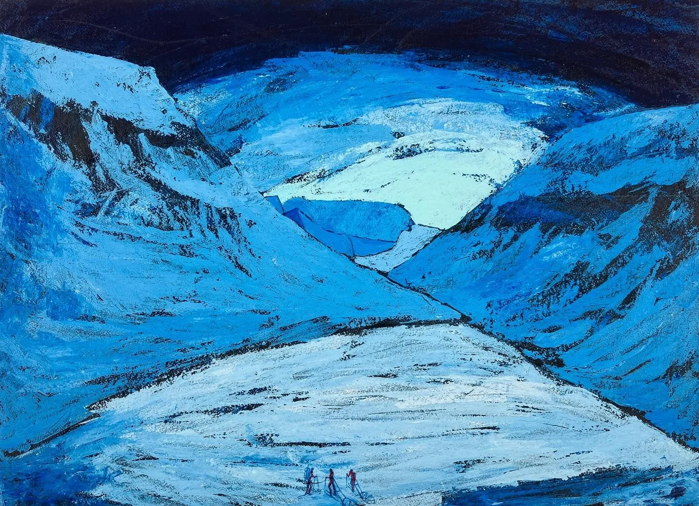 &ldquo;Rare 37c at 78* North, Tiny Figures&rdquo; sold yesterday.  Happy dance. This painting was inspired by an adventurous overnight ski trip I made on Svalbard. We started our trip from Endalen, a valley a few miles from Longyearbyen. We only had 