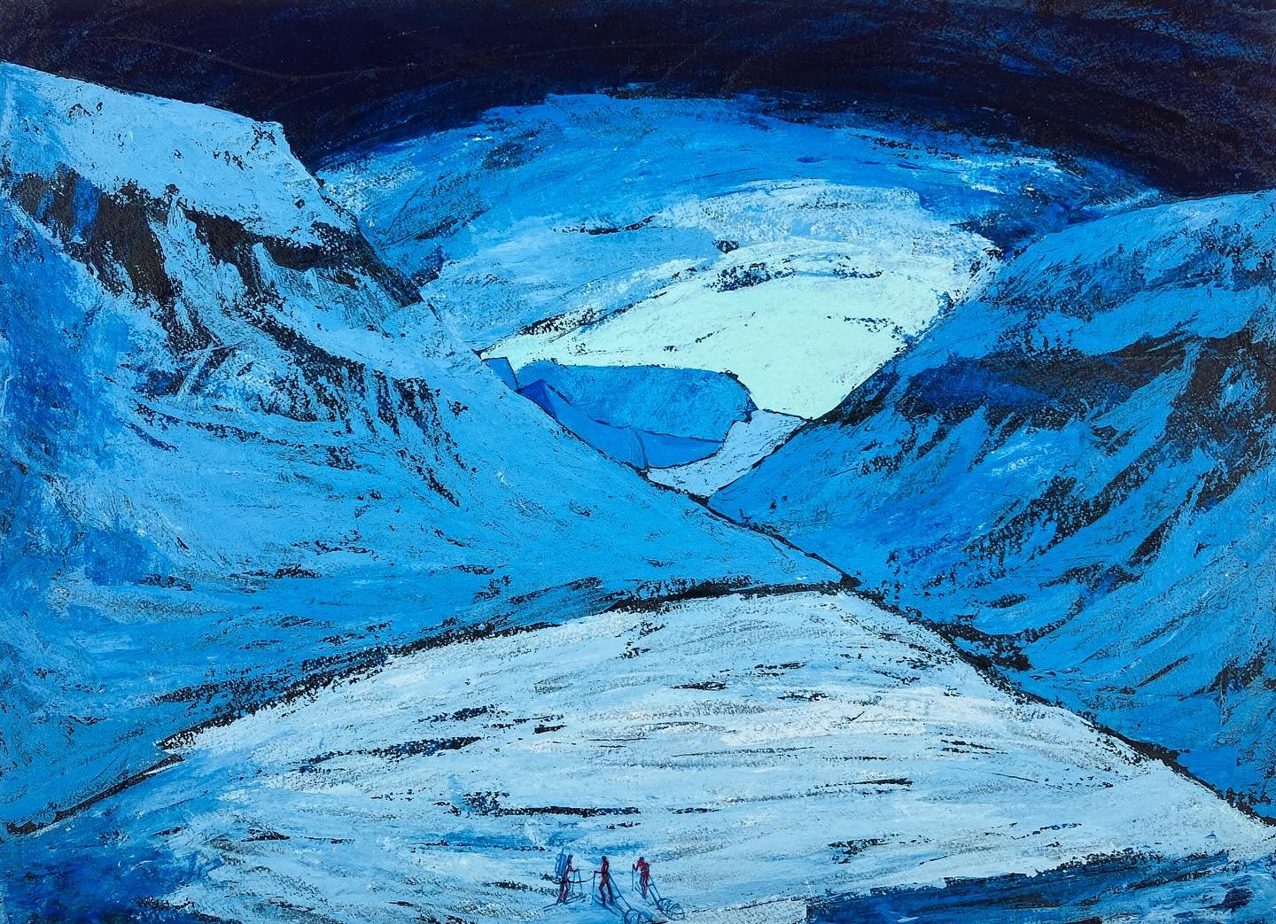&ldquo;Rare 37c at 78* North, Tiny Figures&rdquo; sold yesterday.  Happy dance. This painting was inspired by an adventurous overnight ski trip I made on Svalbard. We started our trip from Endalen, a valley a few miles from Longyearbyen. We only had 