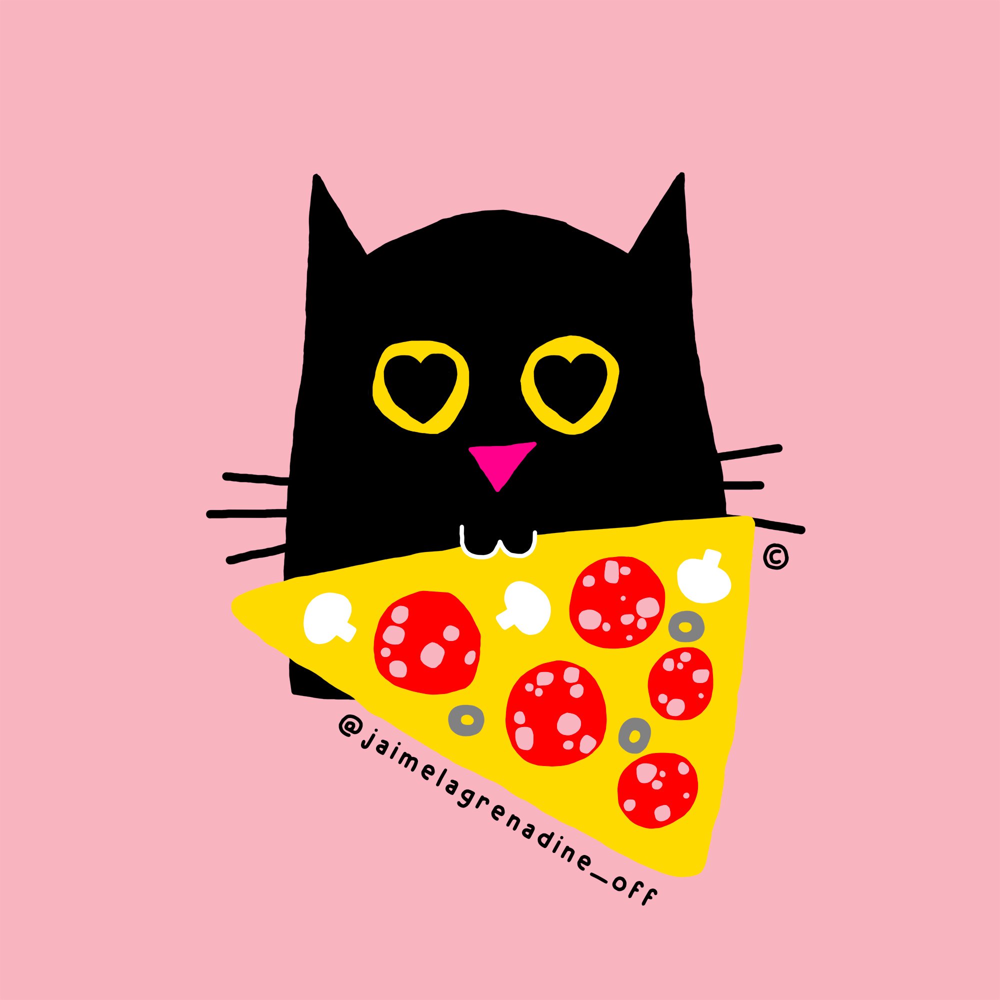 Ce qui est &agrave; toi et &agrave; moi - #jaimelagrenadine &copy;
.
#chat #cat #pizza #illustration #mood #humeur #food