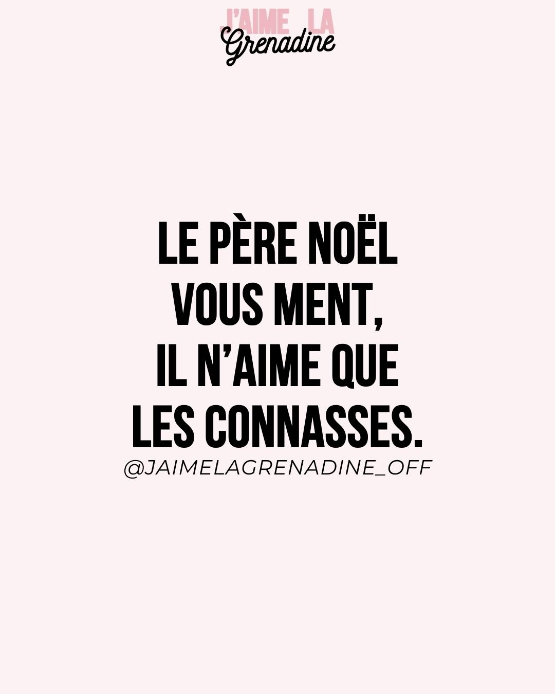 Le P&egrave;re No&euml;l vous ment, il n'aime que les connasses - #JaimeLaGrenadine &copy;
.
#citation #phrasedujour #humeur #mantra #positivevibes