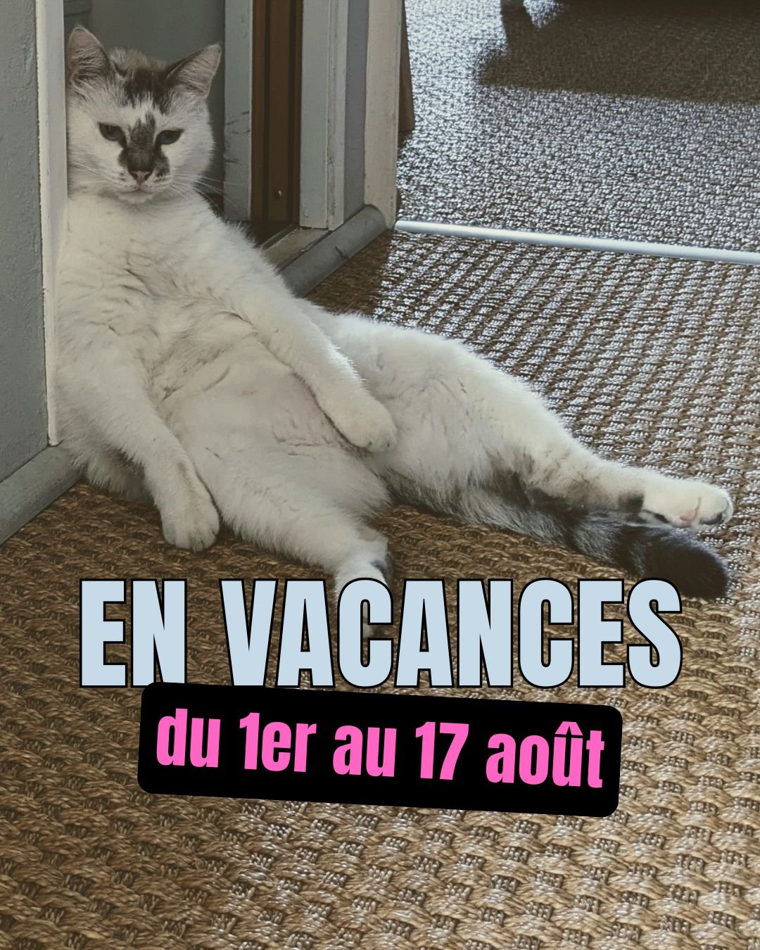 ⛱️Mode vacances : ✅ACTIV&Eacute;. On se retrouve le 18 ao&ucirc;t !
.
L'assistant n&deg;2 (Monsieur Pouffe-pouffe) et moi-m&ecirc;me prenons quelques jours de repos bien m&eacute;rit&eacute;s. La boutique reste ouverte, mais toutes les commandes pass