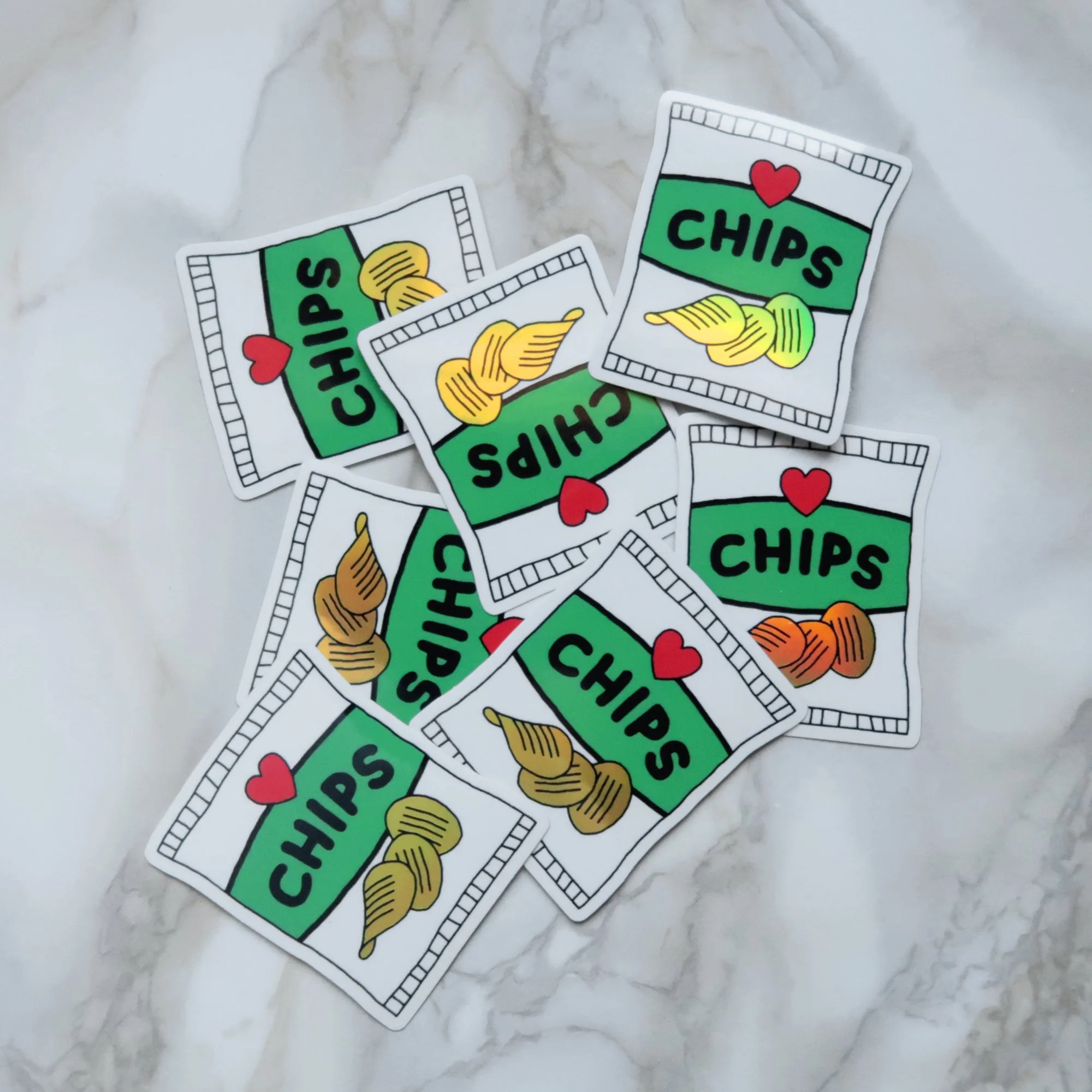 sticker paquet de chips vert - j'aime la grenadine